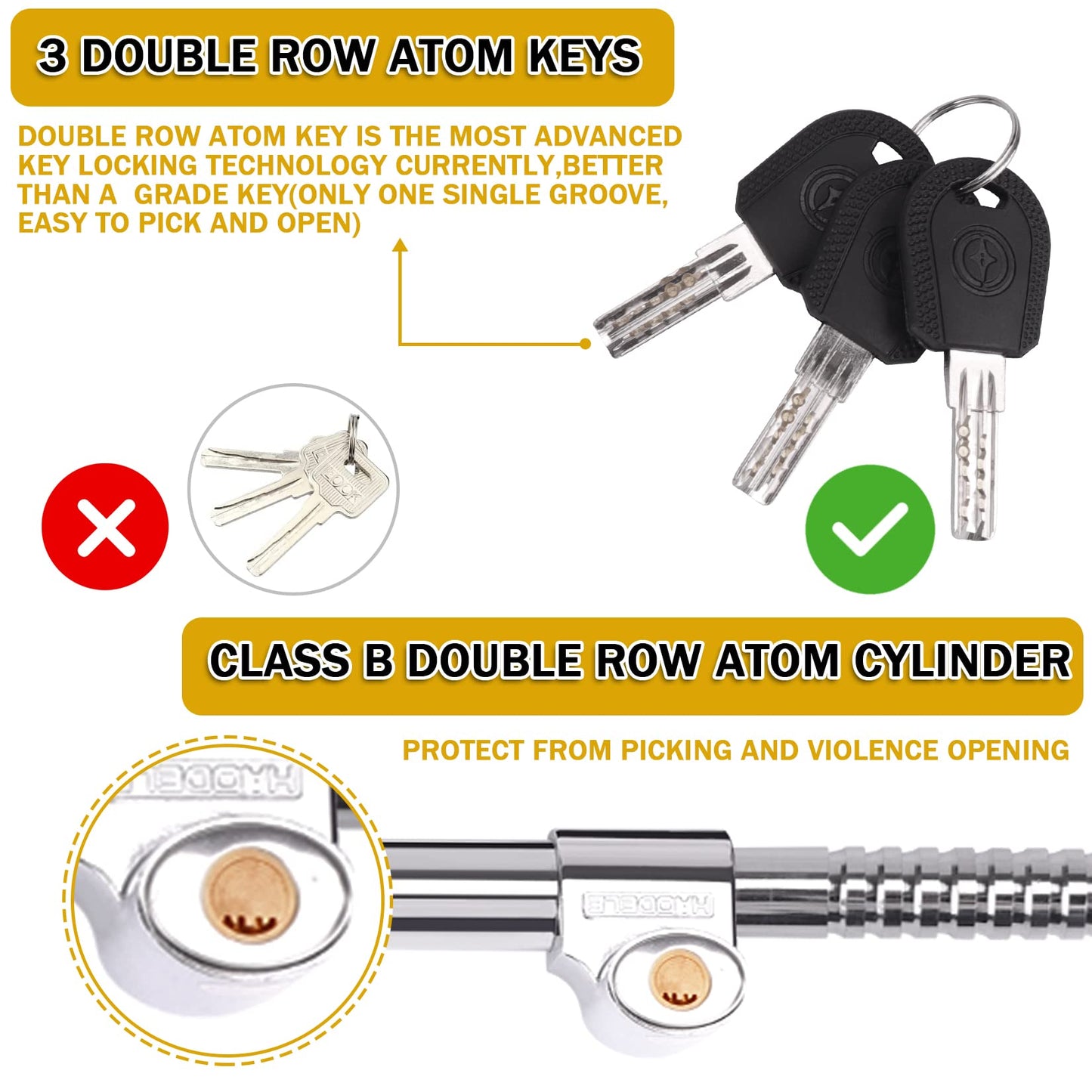 Tevlaphee Universal Steering Wheel Brake Lock Anti-Theft Retractable Double Hook Car Clutch Pedal Lock for Car Truck SUV Van Security with 3 Keys