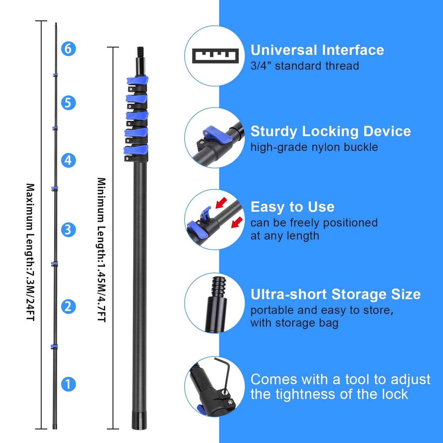 30 Foot High Ceiling Duster Kits with 4.7-24 FT Carbon Fiber Extension Pole, Feather Duster, Cobweb Duster, Ceiling Fan Duster, Window Squeegee & Cleaner with Pole 24 Ft