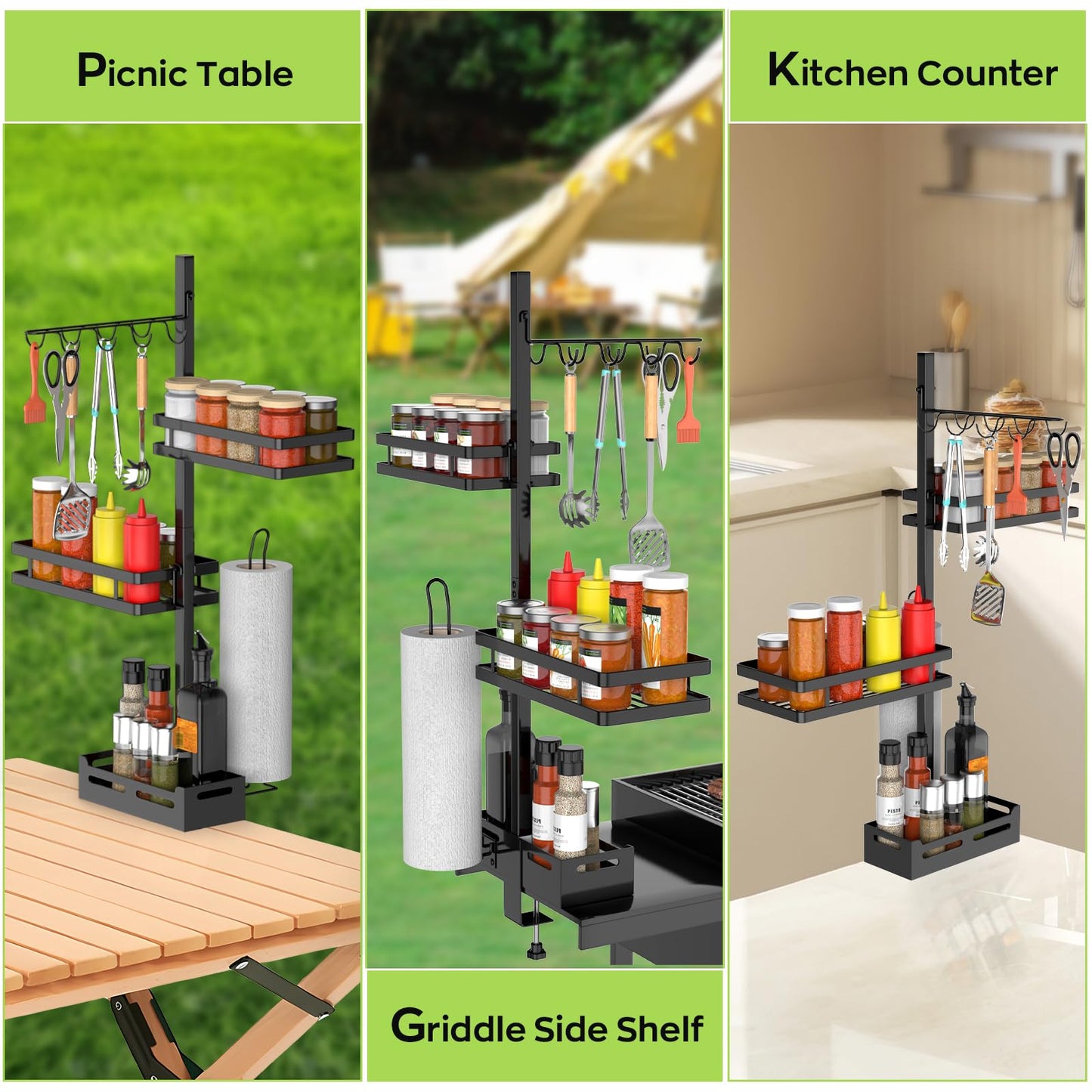 BORISI Griddle Caddy for Blackstone Griddle Accessories, BBQ Grill Caddy with Paper Towel Holder, Outdoor Kitchen Accessories for Camper, Blackstone Caddy Organizer, Grilling Gifts for Men