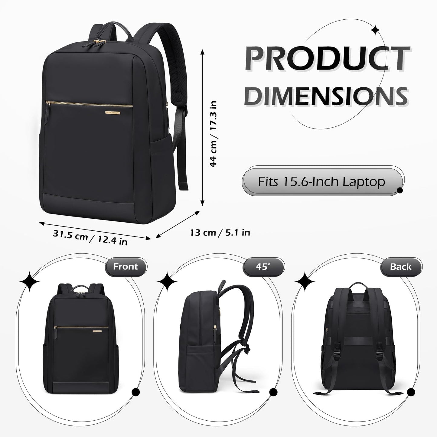 GOLF QUALITY Laptop Backpack for Women, 15.6 Inch Work Business Backpacks Purse for Women College Casual, Large Capacity Nurse Bag Travel Bag Anti Theft Daypack Computer Backpack, Black