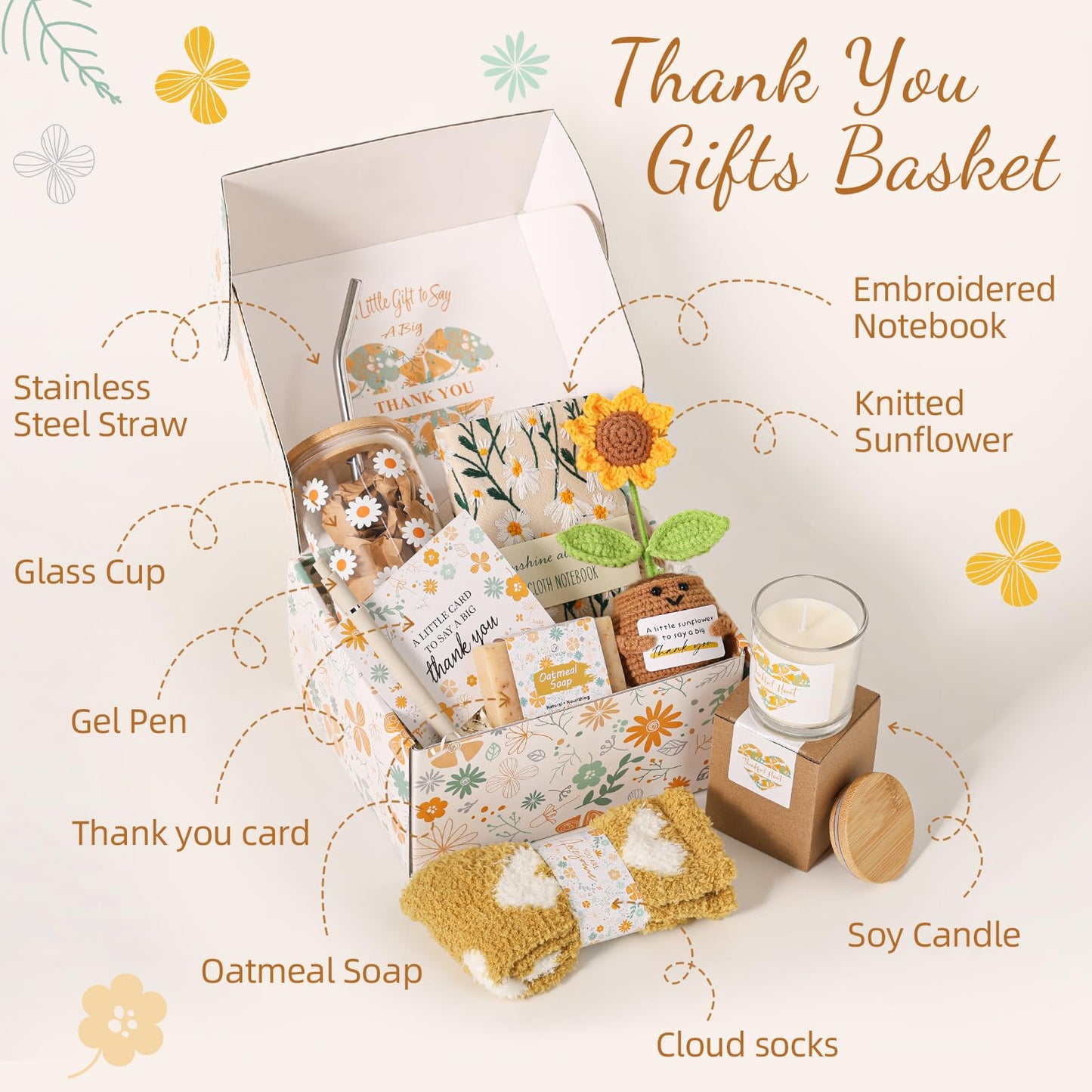 Thank You Gifts for Women,10PCS Teacher Appreciation Gifts,Mothers Day Gift Basket,Employee Appreciation Gift for Coworkers WomenTeachers Friends Mom Her Boss Nurse Secretary with Thanks Cards