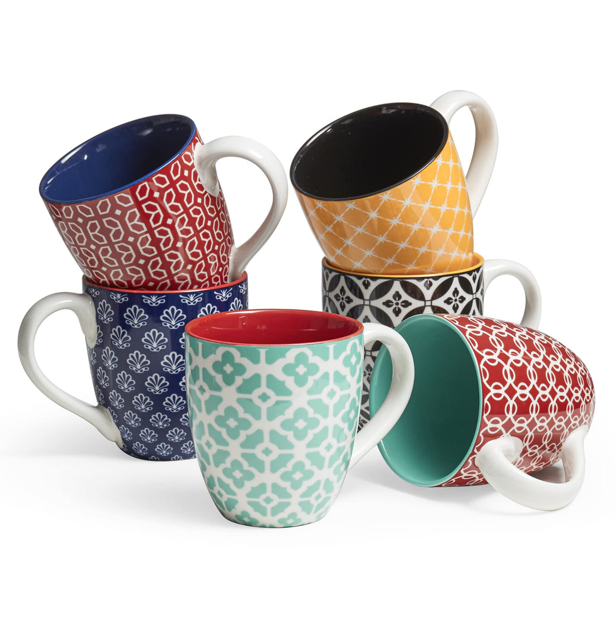 DOWAN Coffee Mugs Set of 6, 16 oz Large Porcelain Mug, Ceramic Tea Cups with Handle for Men Women, Mug Gift Set, Housewarming Wedding Gift