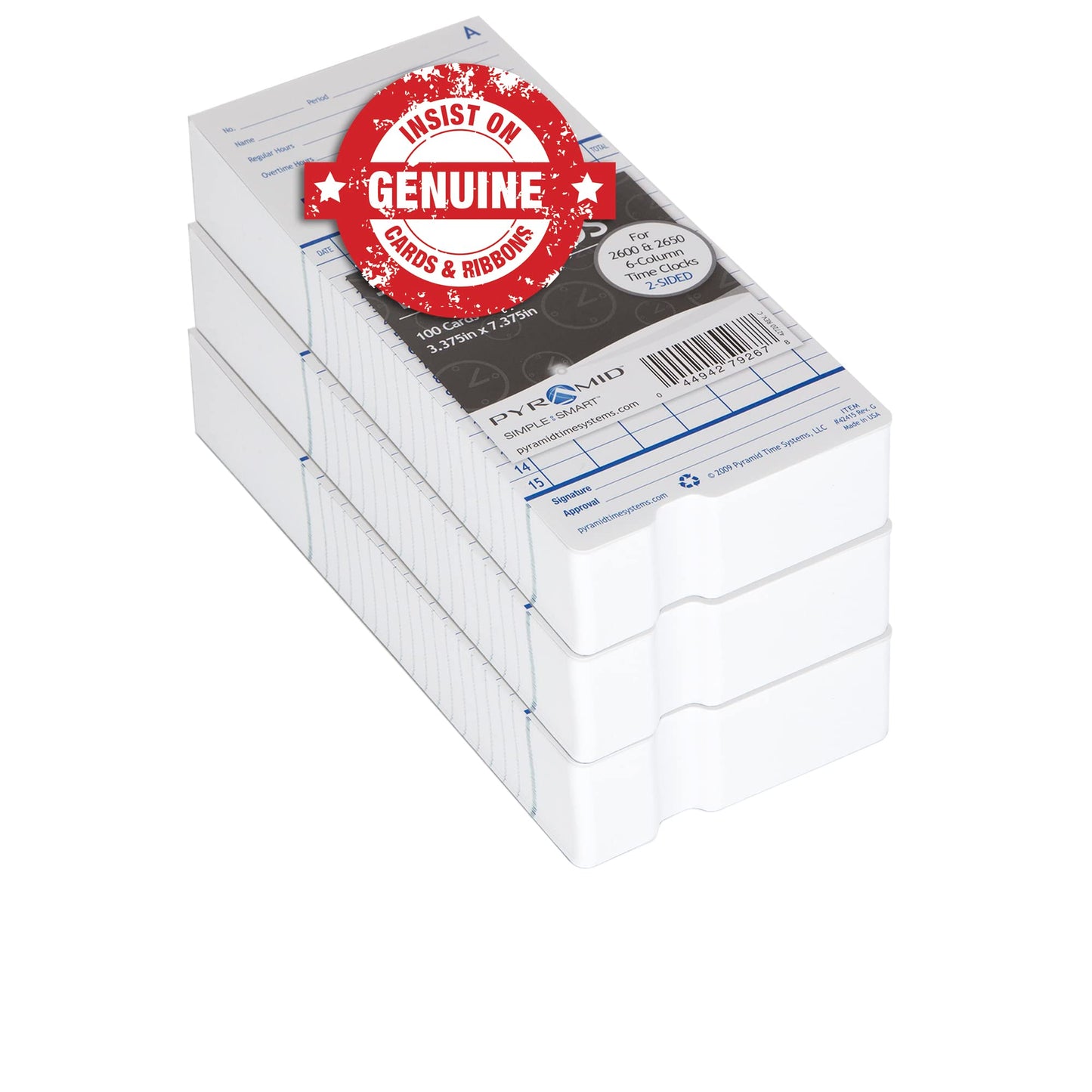 Pyramid Time Systems, 42415PK3, 300 Count Genuine and Authentic Time Cards for 2500, 2500K1, 2600, 2650 Series Time Clocks from Pyramid, Time Cards