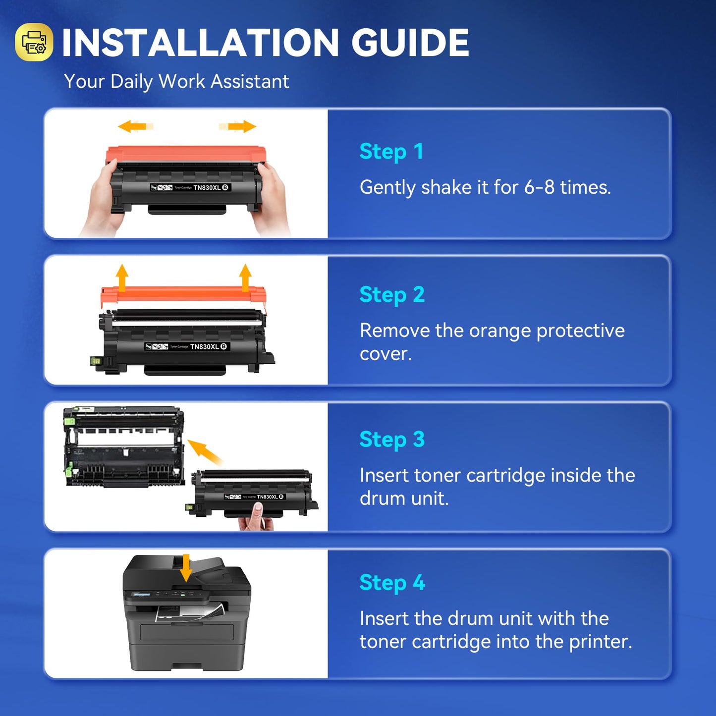 with Chip TN830XL Toner Cartridges Compatible Replacement for Brother TN830BK TN-830 XL Work with DCP-L2640DW HL-L2460DW MFC-L2820DW HL-L2400D HL-L2405W HL-L2865DW Printer Toner (2 Black)