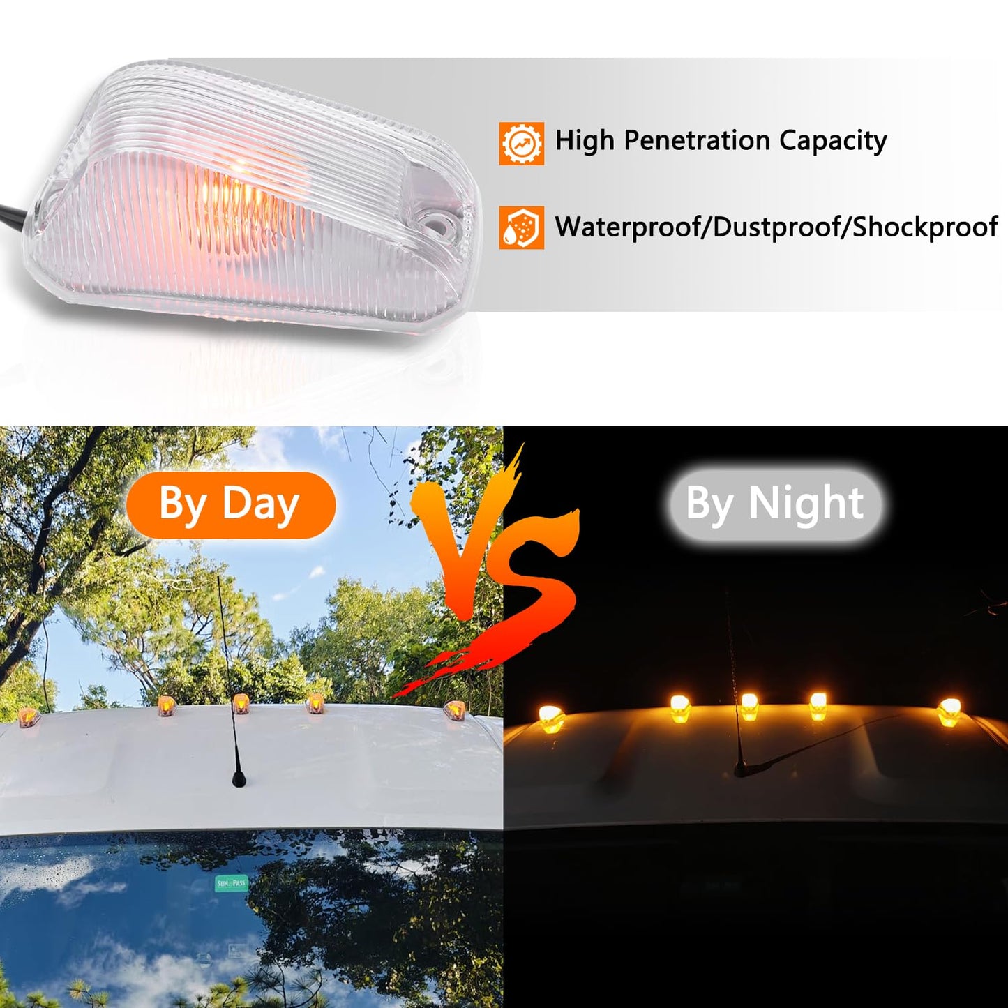 IFYKIM 5PCS Cab Roof Marker Lights Top Roof Clearance Running Lights Compatible with 2014-2026 Dodge Ram ProMaster 1500 2500 3500 Replace# 926-109 68232473AA/AB/AC/AD (Clear Lens Amber Halogen Lamp)
