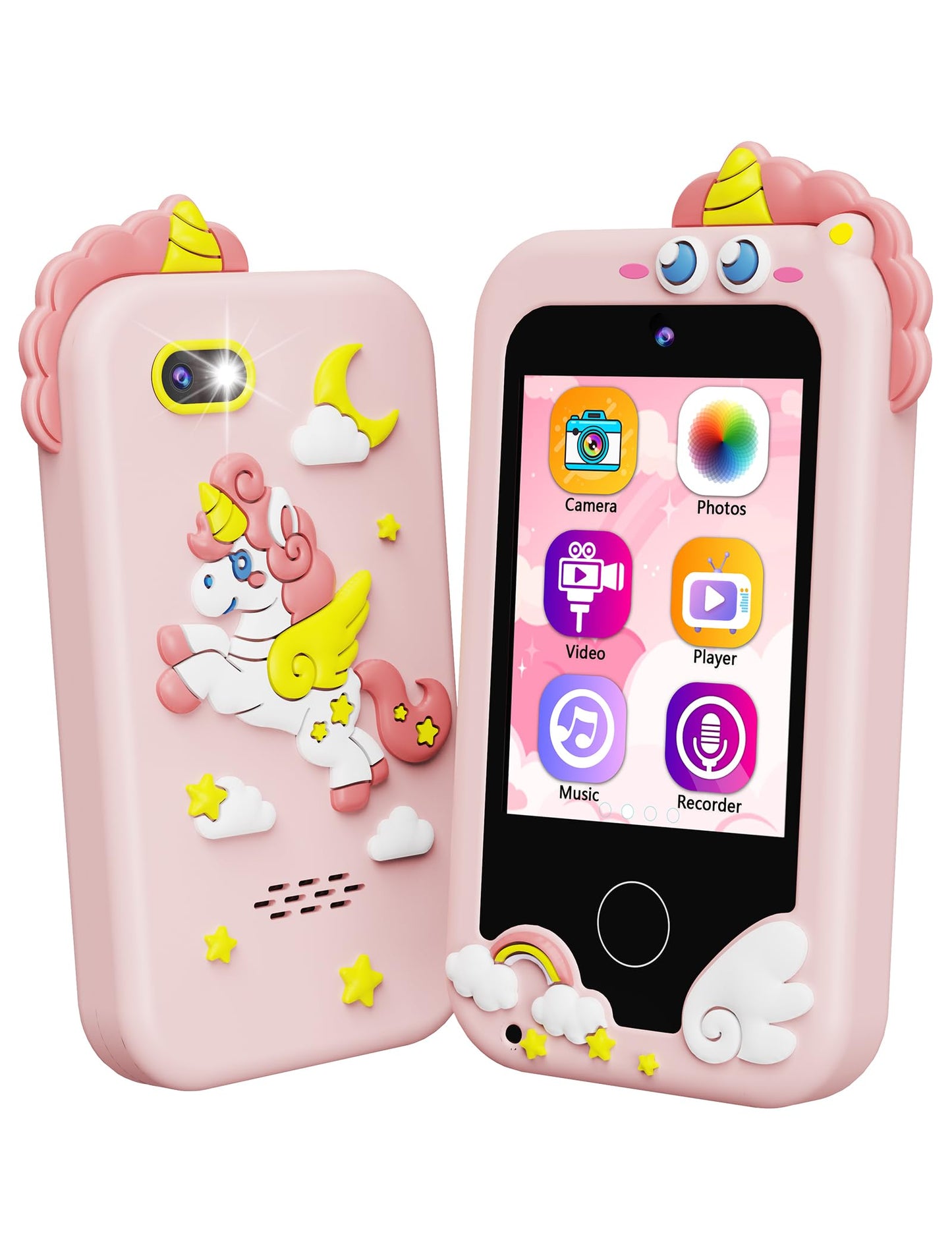 Kikidex Kids Smart Phone for Girls, Perfect Christmas Birthday Gifts for 3-8 Year Old Kids, Touchscreen Learning Play Toy Smartphone with Dual Camera, Puzzle Game, Music Player (Pink)