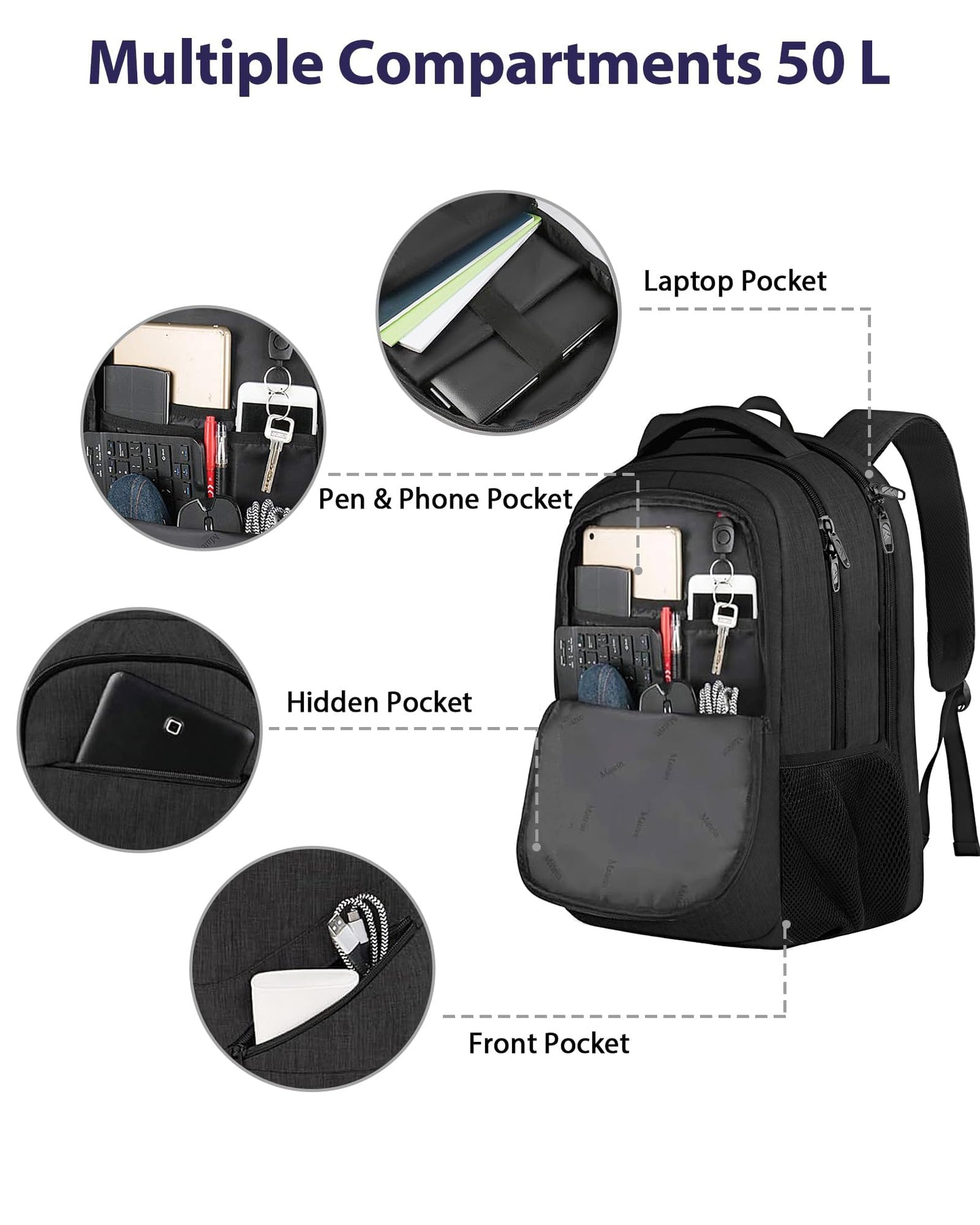 MATEIN Extra Large Business Travel Anti Theft Laptop Backpack, 18 Inch TSA Airline Approved Carryon Backpack for Women Men, Work Bag with Luggage Strap, Black