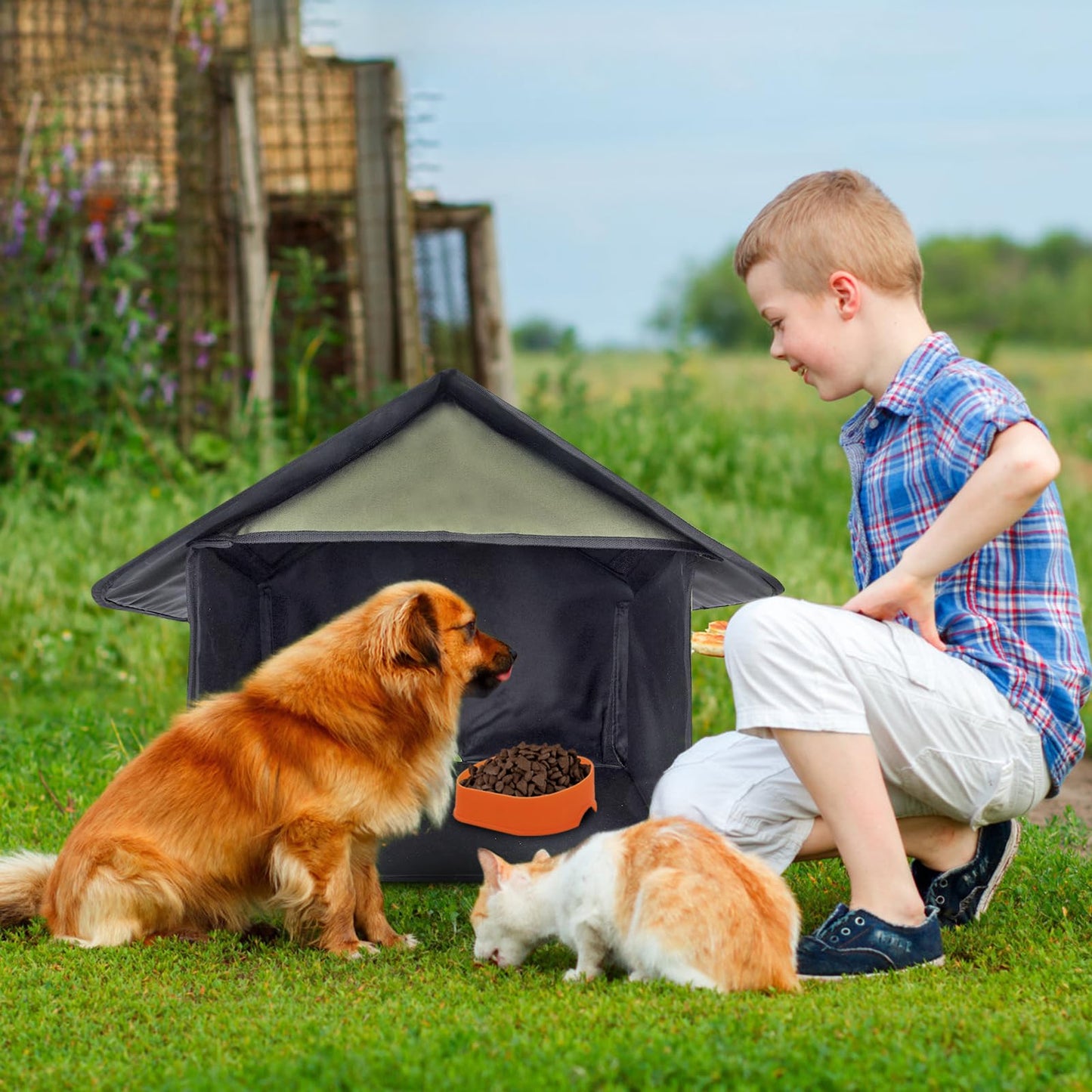 Soekoa Outdoor Cat Feeding Station, Stray Cat Shelter, Cat Shelter Outdoor for Food and Wate, Waterproof Pet Shelter for Cats Birds, Rabbits and Small Dog