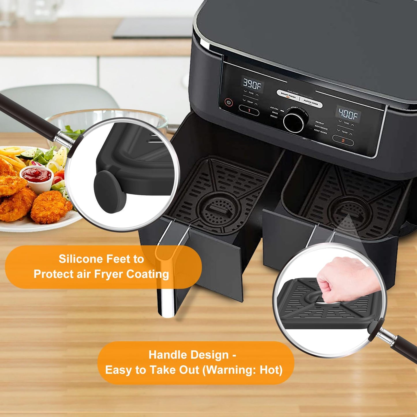 Air Fryer Grill Pan for Ninja Foodi DZ401 DZ550 10QT DualZone Air Fryers, Replacement Air Fryer Crisper Plate Grill Plate Tray Accessories with Rubber Bumpers, Dishwasher Safe