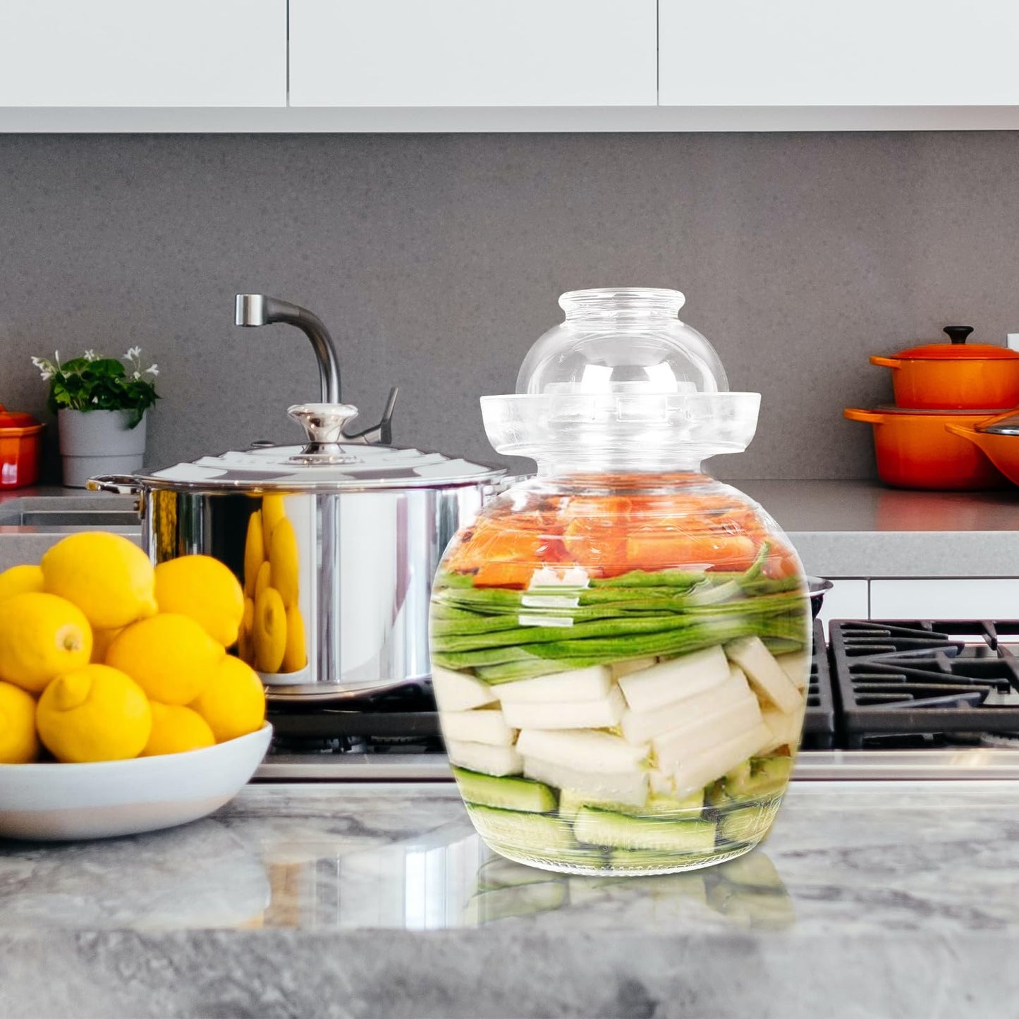 YARNOW Transparent Glass Fermenting Jar - 88 Oz Chinese Pickle Jar with Water Seal Airlock Lid for Home Use, Ideal for Kimchi, Sauerkraut, and Preserves