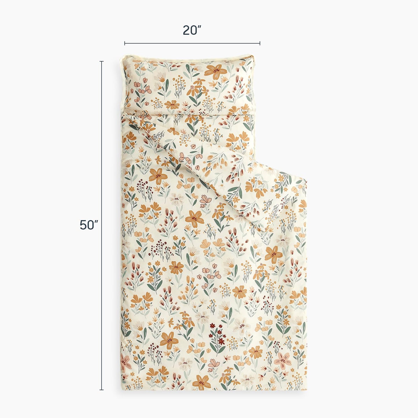 Wake In Cloud - Toddler Nap Mat with Pillow and Blanket, for Kids Boys Girls in Daycare Preschool Kindergarten, Cute Soft Roll Up Sleeping Bag, Floral Orange Cream, Standard Size