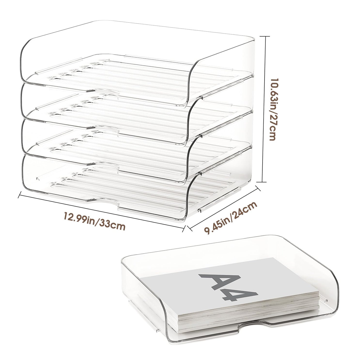 File Organizer Large-Capacity Desk Organizer, Clear Stackable & Acrylic Paper Tray Transparent Paper Organizer Easy Access for Home Office & School