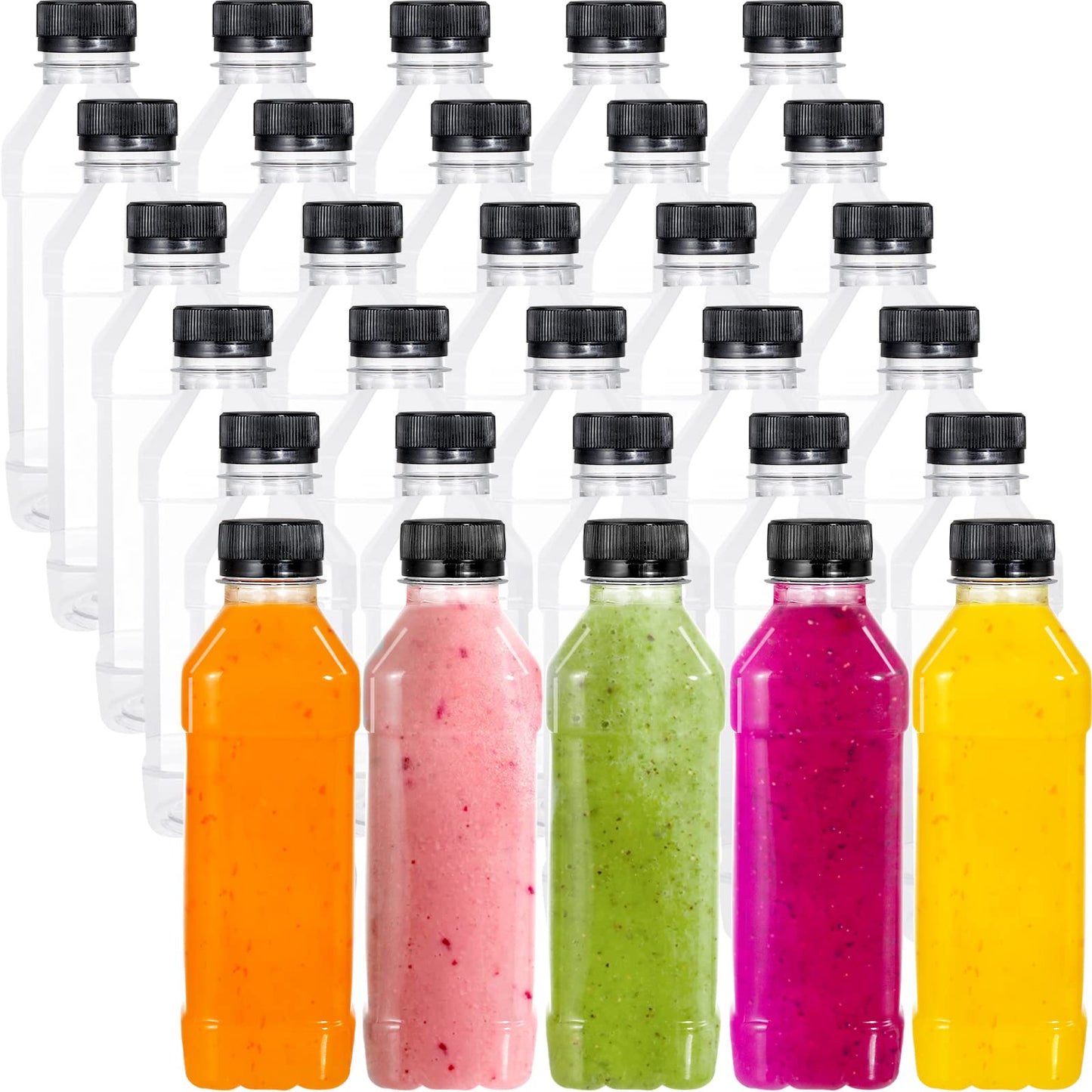 WUWEOT 30 Pack Plastic Juice Bottle, 10 Oz (300 ml) Clear Empty Milk Bottles, Reusable Bulk Beverage Containers with Tamper Evident Caps Lids