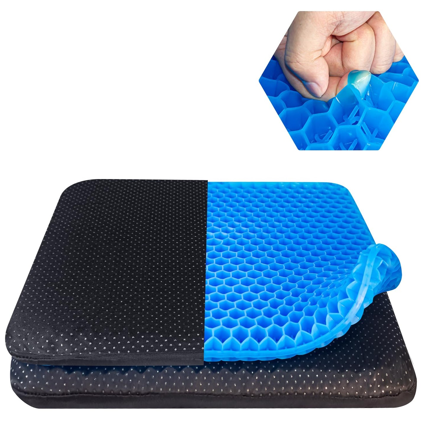 Gel Seat Cushion for Long Sitting,Breathable Double Layer Honeycomb Gel Chair Cushion with Non-Slip Cover for Office Chair,Car,Long Trips & Wheelchair,Seat Pad for Relieve Pain (Blue-45×45cm)