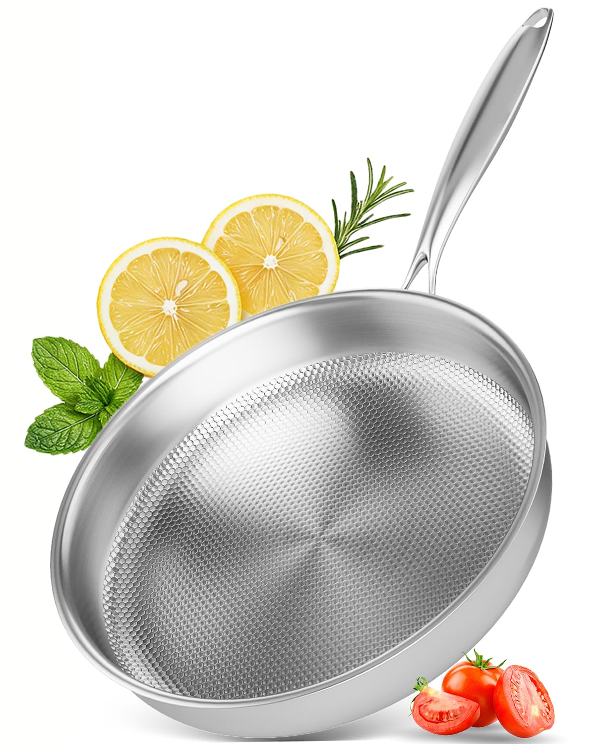ABIJAN Stainless Steel Pan 11"/28cm, 18/10 Stainless Steel Frying Pan, 5 Ply Titanium Pan with Heat-Resistant Handle, Uncoated - PTFE & PFOA Free, Compatible with All Cooktops, Dishwasher & Oven Safe
