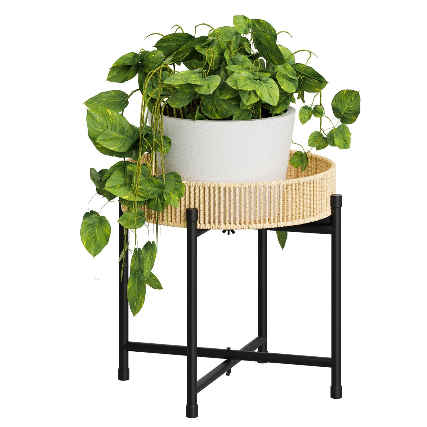 Bamworld Round Plant Stand Rattan Plant Shelf Plant Table Handwoven Rope End Table Coffee Table for for Small Spaces Elegant Flower Holder for Patio Balcony