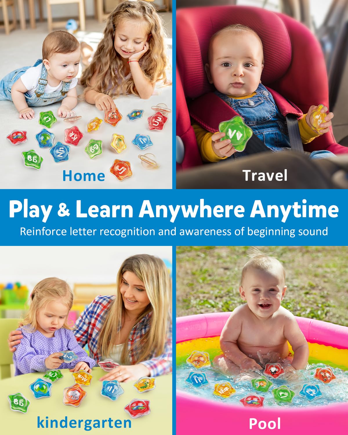 Coogam Starfish Floating Bath Toys, 26pcs Bathtub Alphabet Letters Set, Montessori Educational Water Pool Toy Learning Activities Shower Toy Gift for Preschool Toddlers