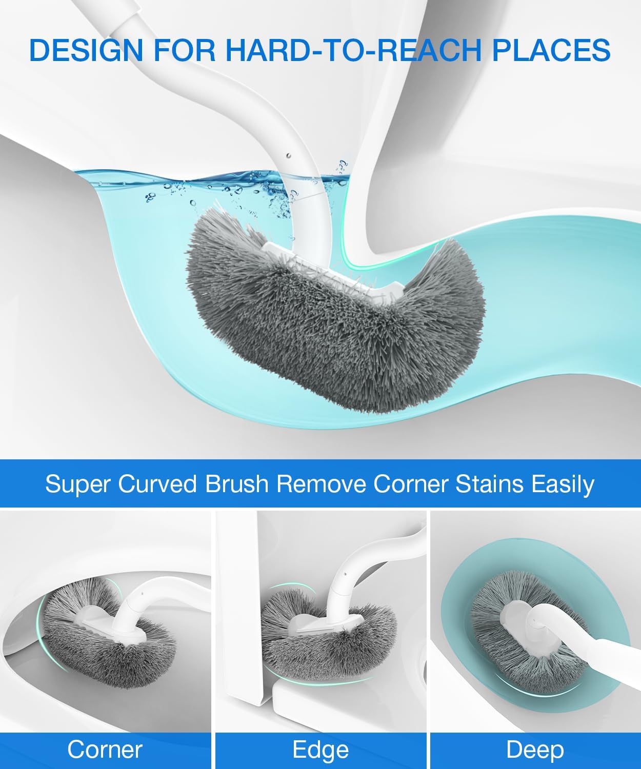 Toilet Bowl Brush and Holder, OSCIOSS Toilet Brush Set with Ergonomic Design, Compact Size, Durable Bristles, RV Toilet Brushes & Holders for Dead Corner Clean (White-2pack, 2pack)