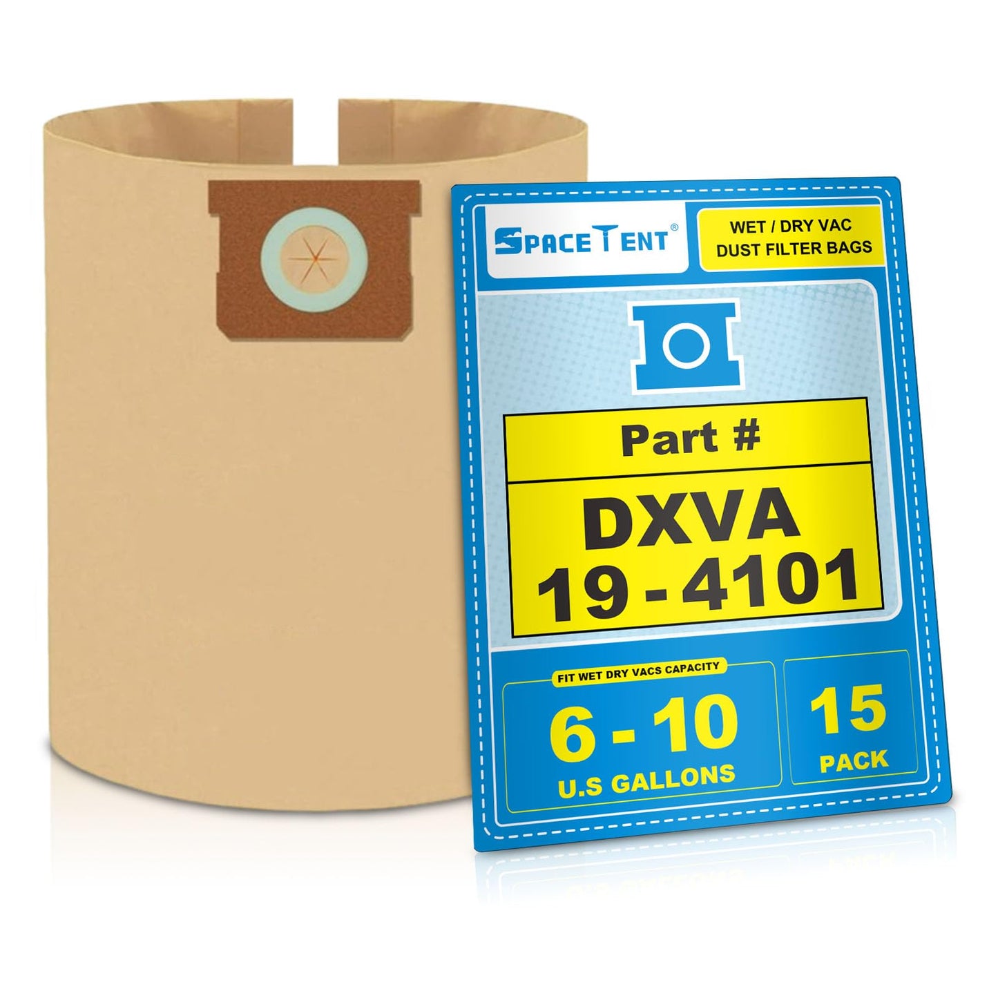 SpaceTent 15 Pack DXVA19-4101 High Efficiency Replacement Filter Bags for DEWALT 6 to 10 Gallon Wet/Dry Vacs - Part # DXVA19-4101