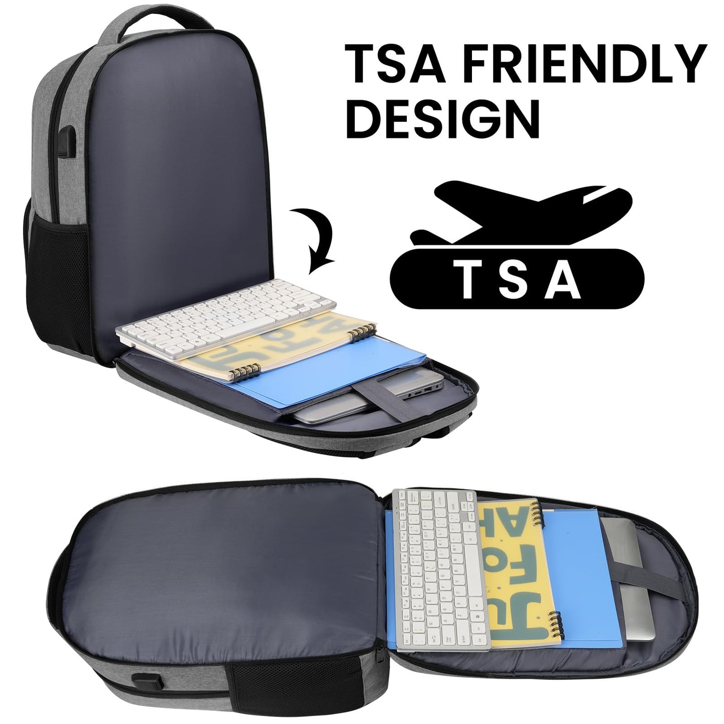 Backpack for Men and Women, School Backpacks for Teen Boys Water Resistant TSA Travel Backpack with USB Charging Port, Business Anti Theft Computer Bag Gifts Fits 15.6 Inch Laptop, Grey