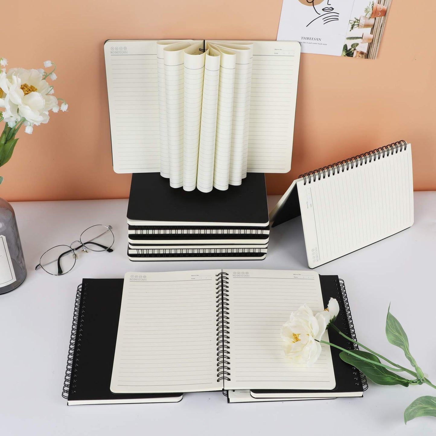 EUSOAR Spiral Notebook College, A5 12packs 5.5x8.3" 120 Pages Lined Travel Writing Notebooks Journal, Memo Notepad Sketchbook, Students College Office Business Subject Diary Ruled Book Journal-Black