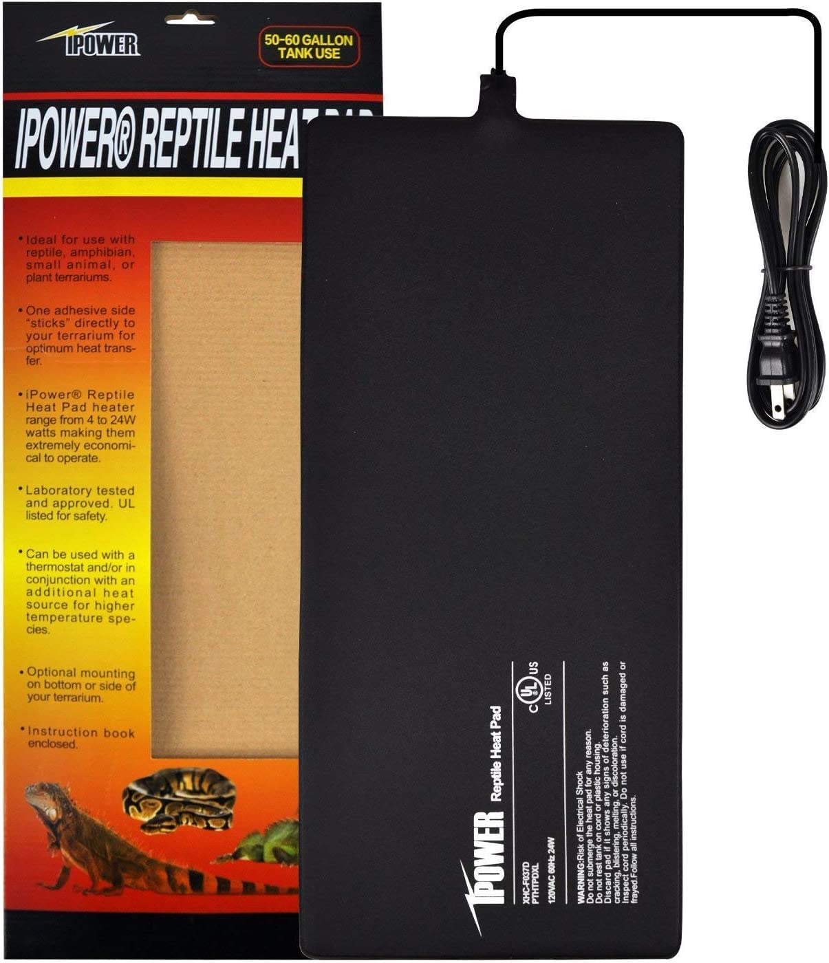 iPower 8 by 18-Inch 24 Watt Reptile Heat Pad Under Tank Terrarium Heater Heat Mat for Small Animals