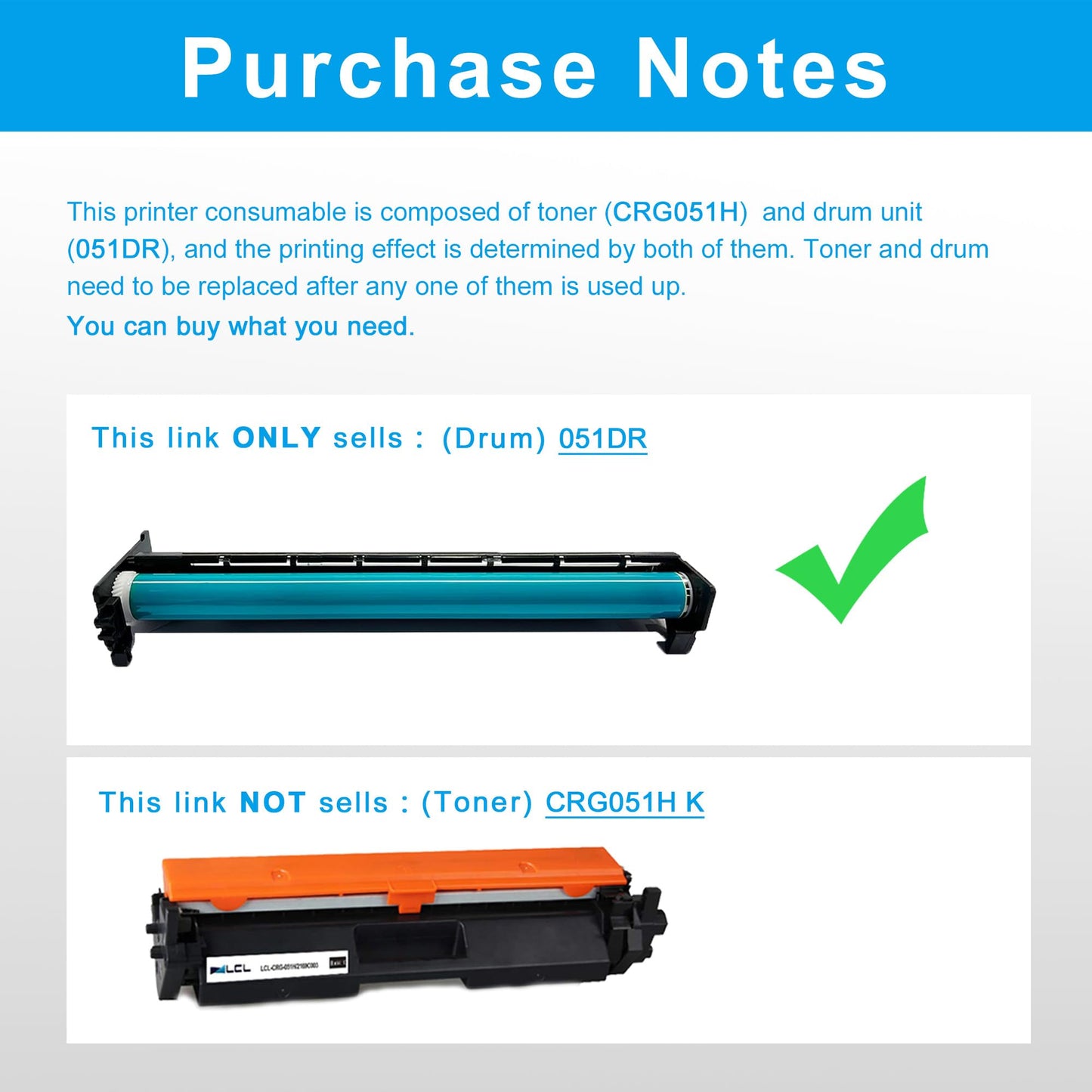 LCL Comaptible Drum Unit for Canon 051DR 051(1-Pack, Black) for Canon ImageCLASS MF263dn MF264dw MF266dn MF267dw MF269dw LBP161dn LBP162dw LBP1692dwkg