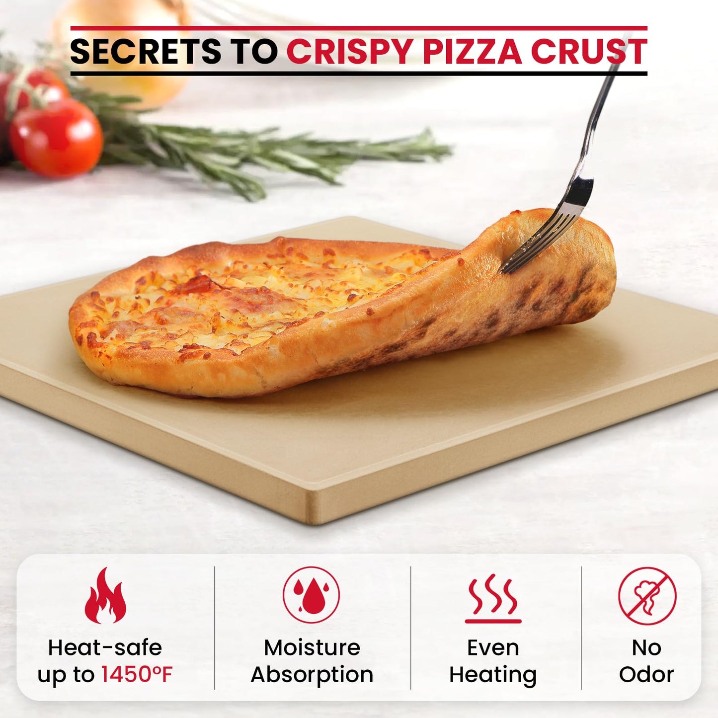 Unicook Pizza Stone for Oven and Grill, 13 inch Square Heavy Duty Ceramic Pizza Pan, Thermal Shock Resistant Baking Stone for BBQ and Grill, Making Crispy Pastry, Bread, Cookie and More