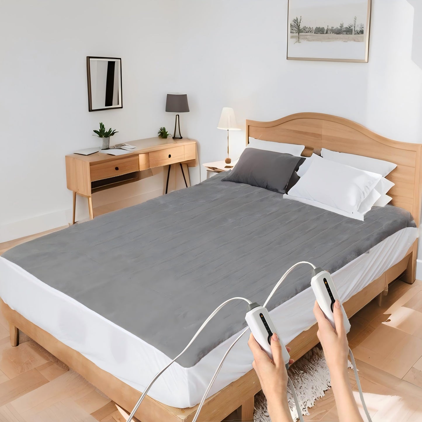 ETL Certified Queen Electric Mattress Pad 60"x80",Fast Heating, Uniform Temp, All Night Overheat Protection, 4 Heat Modes, 10H Auto Off, Deep Pocket, Breathable Coral Fleece, Washable,Gray