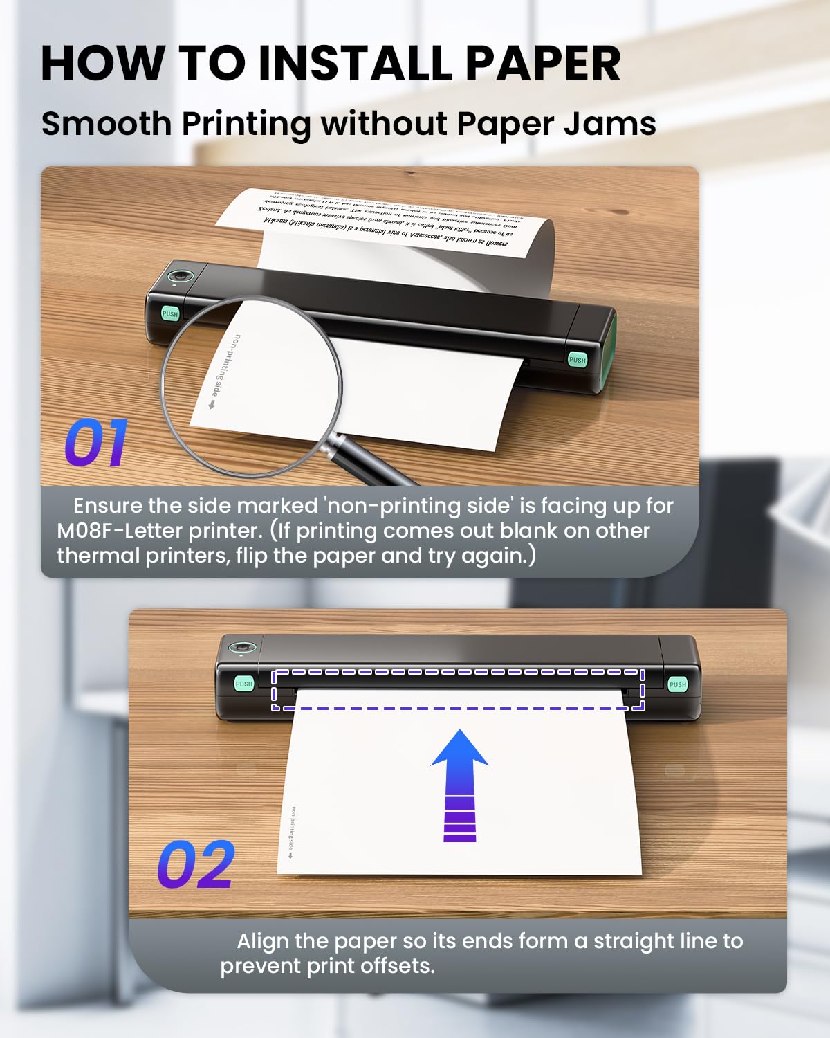 Phomemo Thermal Printer Paper, 8.5" x 11" US Letter Size, Advanced Thermal Printing, Thermal Paper Compatible with M08F-Letter, M832, M832D, M834 Portable Printer, 500 Sheets