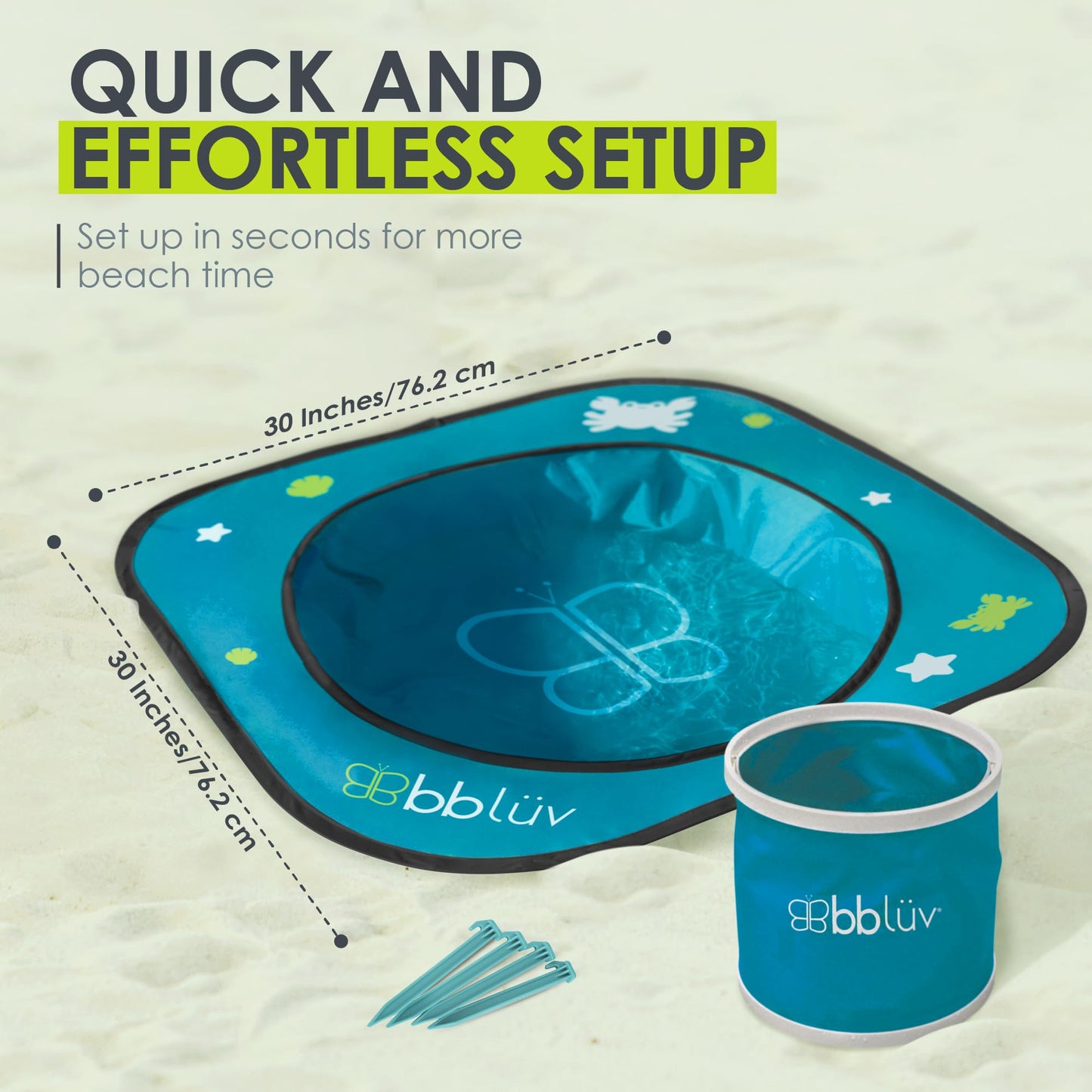 bblüv Arenä Pop-Up Beach Pool for Infants - Easy Clean - Waterproof Material- Instant Setup - Compact Foldable Bucket - Safe Cooling Space - Anchors for Stability - Ultimate Summer Fun for Your Baby