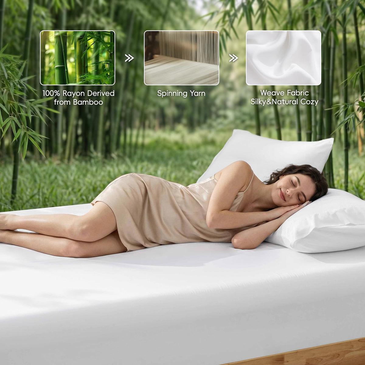 David's Home Cooling Fitted Sheet Queen Size, 100% Rayon Derived from Bamboo, 16" Deep Pocket 2.5cm Wider Elastic, Luxury Smooth Silky Soft Breathable Bottom Sheet for Hot Sleeper, White