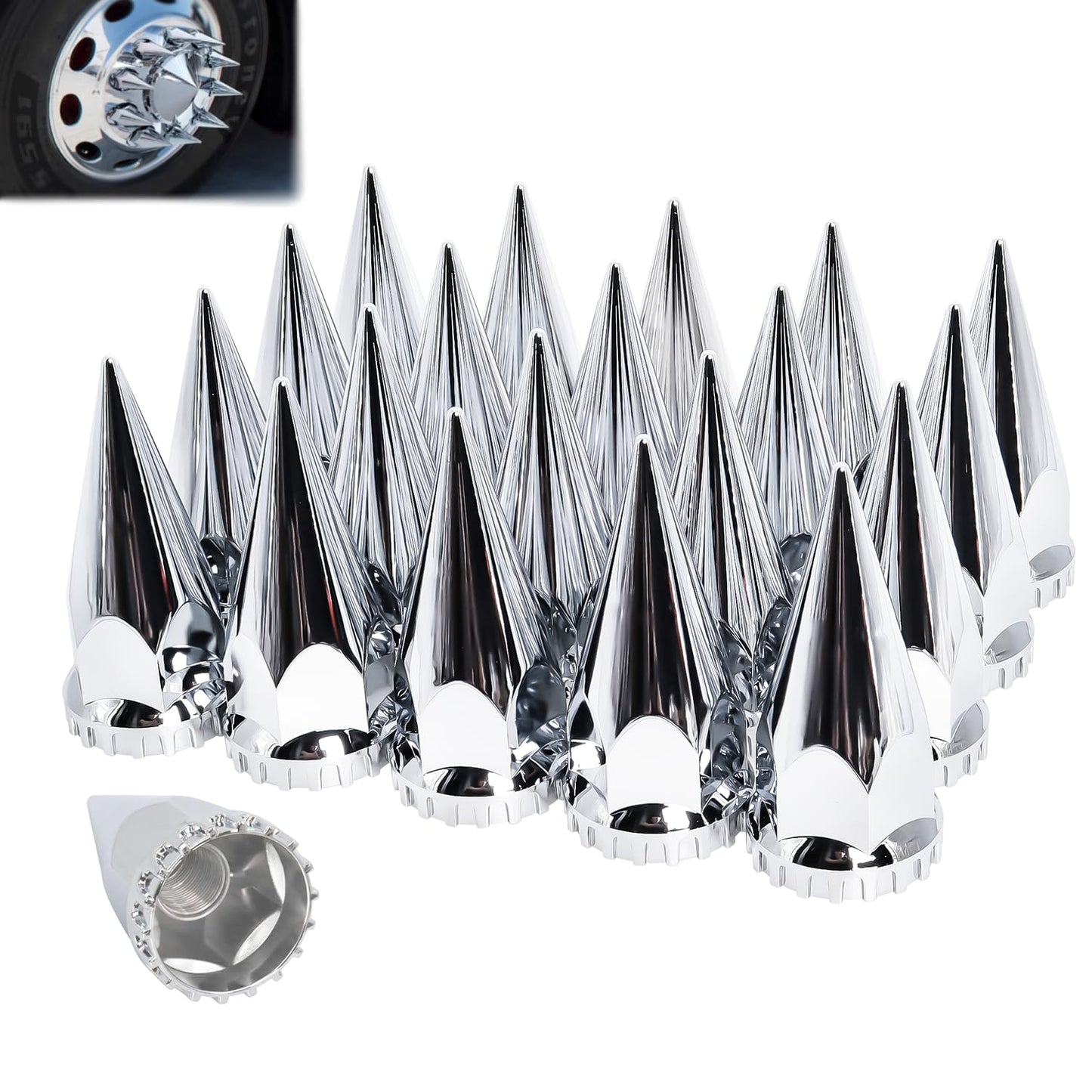 Semi Truck Lug Nut Covers Spike 33mm, Chrome Thread On Spiked Wheel Lug Nuts Covers, 33mm x 4-3/4" Screw-on ABS Plastic Lug Nuts Cover for Trailers(20 Pack)