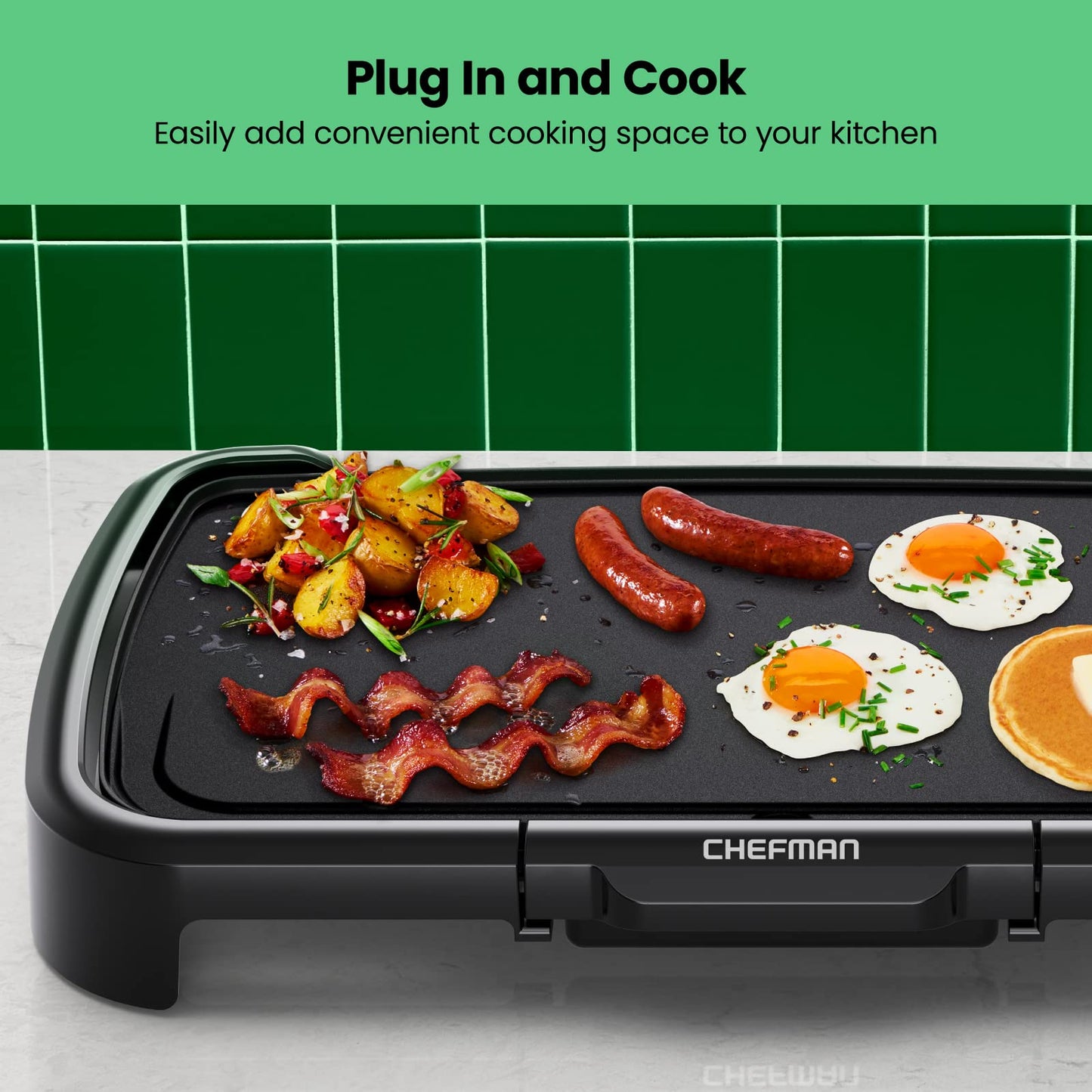Chefman XL Electric Griddle with Removable Temperature Control, Immersible Flat Top Grill, Burger, Eggs, Pancake Griddle, Nonstick Extra Large Cooking Surface, Slide Out Drip Tray, 25 x 51 CM