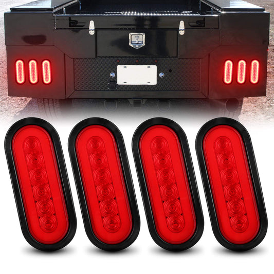 6" Oval Red LED Trailer Tail Lights 4PCS, AAIWA Turn Stop Brake Trailer Lights for Pickup RV Truck, with Surface Mount Grommet