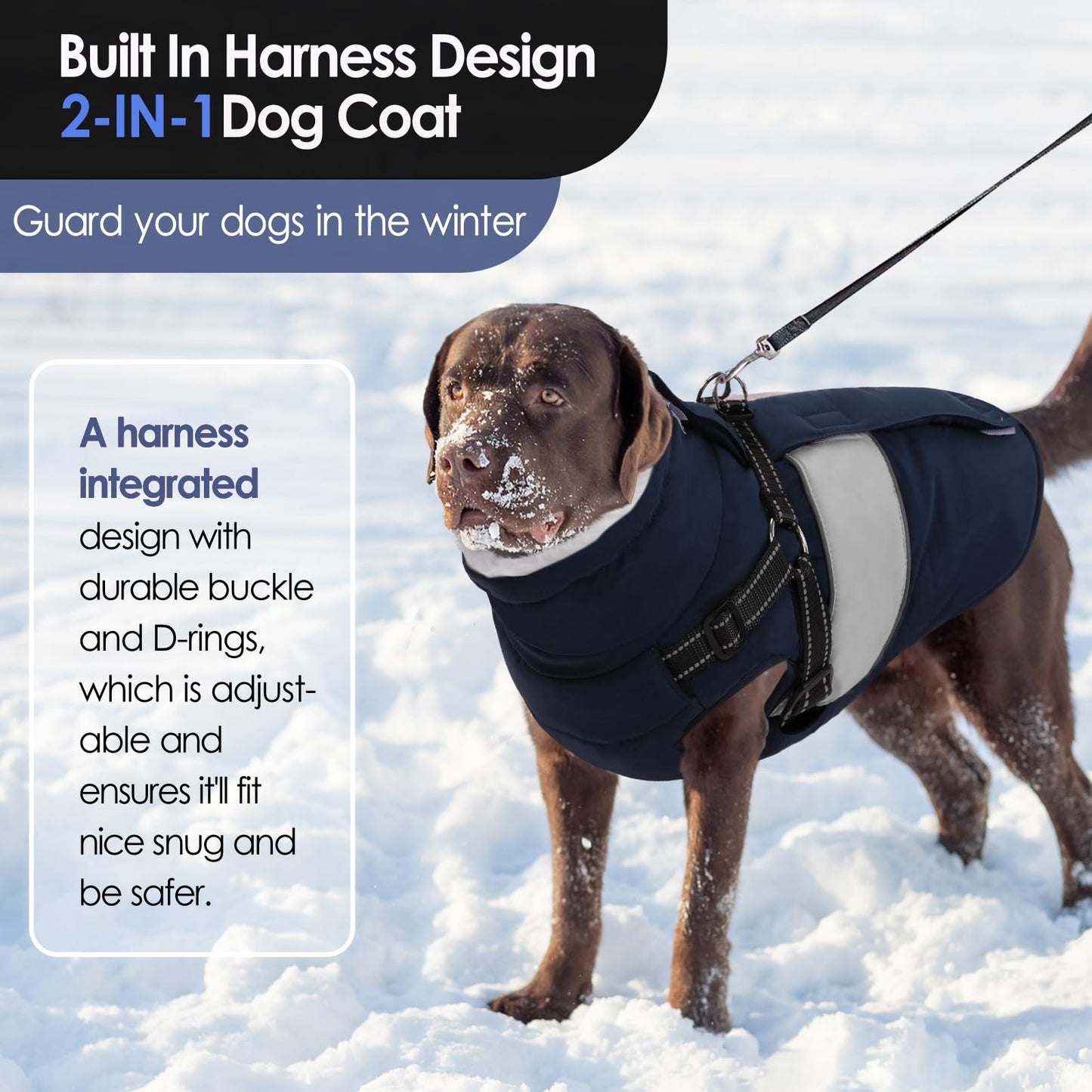 AOFITEE Dog Winter Coat, Dog Coat with Harness Built in, Dogs Jacket for Large Dogs, Reflective Waterproof Pet Puffer Jacket Snowsuit, Warm Fleece Windproof Pet Sweater for Cold Weather, XL