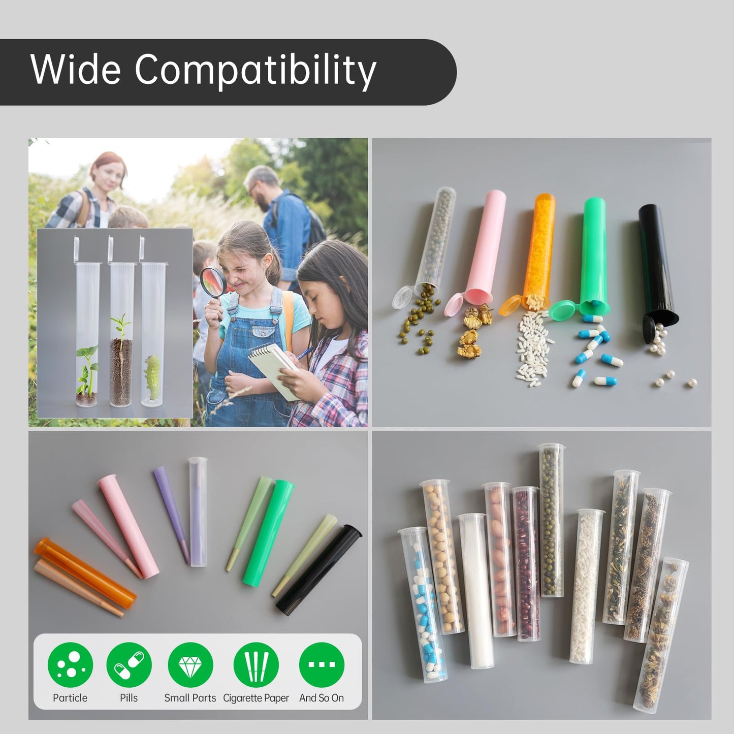 116mm Pre Roll Tubes with Caps, King Size BPA Free Plastic Storage Tubes Child Resistant Tubes Squeeze Pop Tops (White, 300)