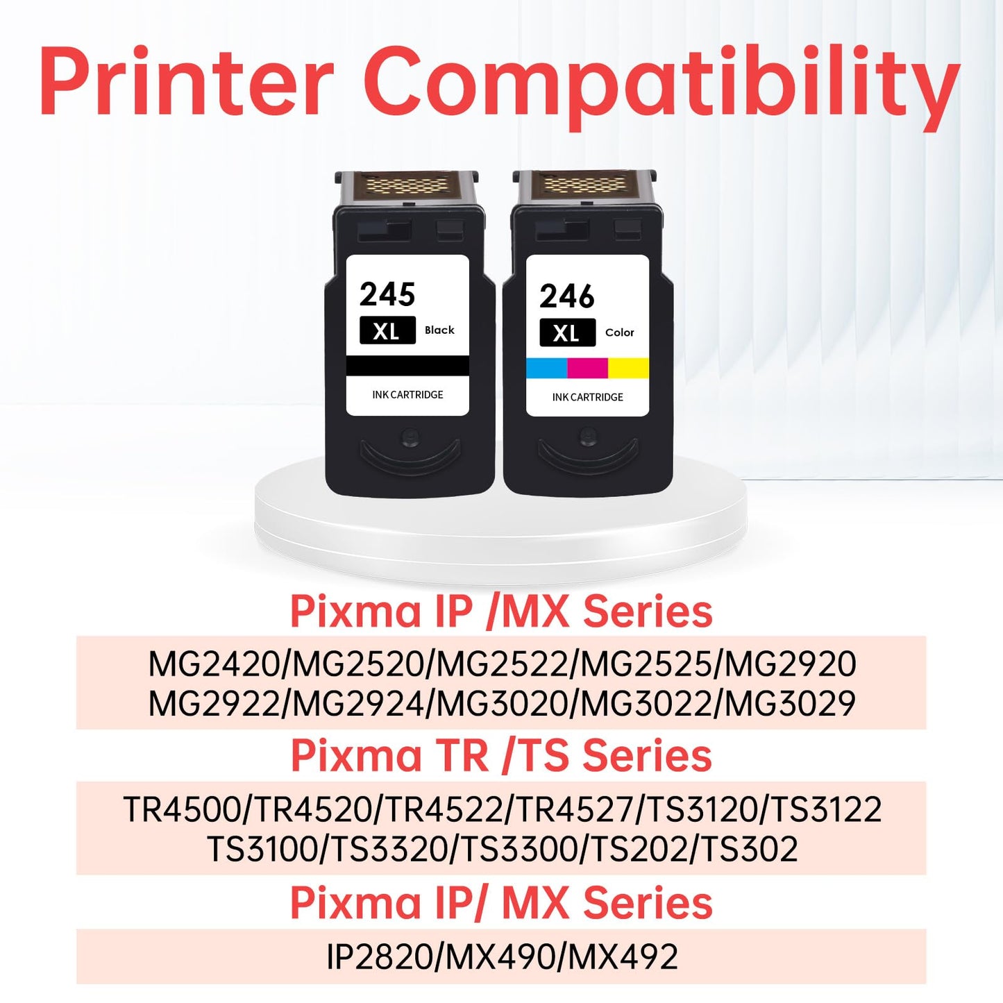 245XL 246XL Ink Cartridge Combo Pack Replacement for Canon Ink 245 246 243 244 Work for Pixma TR4520 TR4527 MG2522 MG2520 MX490 MX492 TS202 TS302 TS3320 MG2920 Printer (Black, Color 2-Pack)