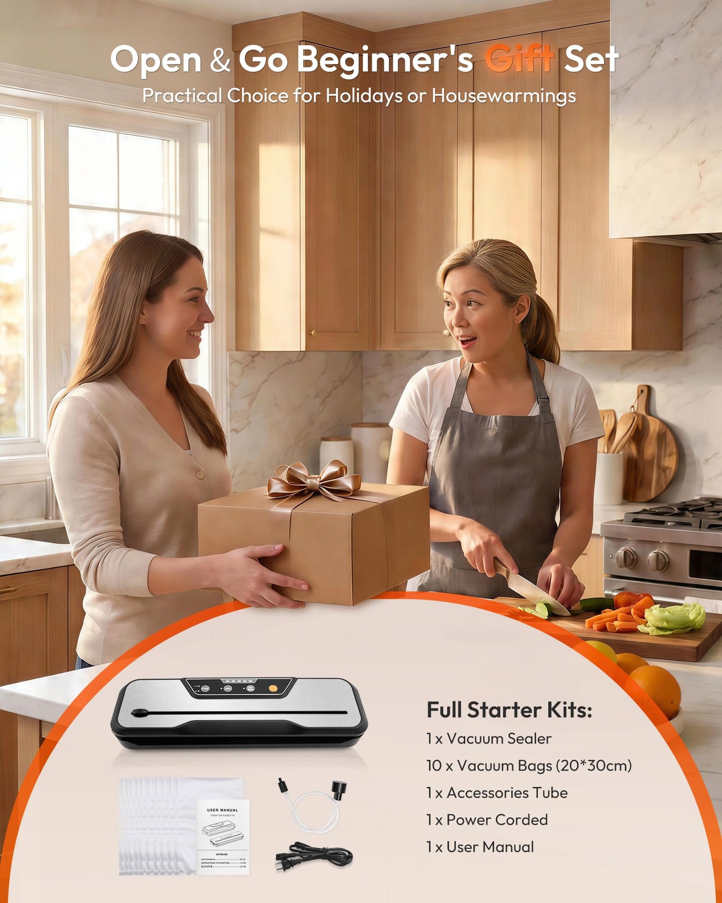 Toprime Vacuum Sealer Machine VS6612, 80kPa Powerful Food Sealer Built-in Cutter with Sealing Bag and Hose, Vacuum Air Sealing System for Seal a Meal and Sous Vide