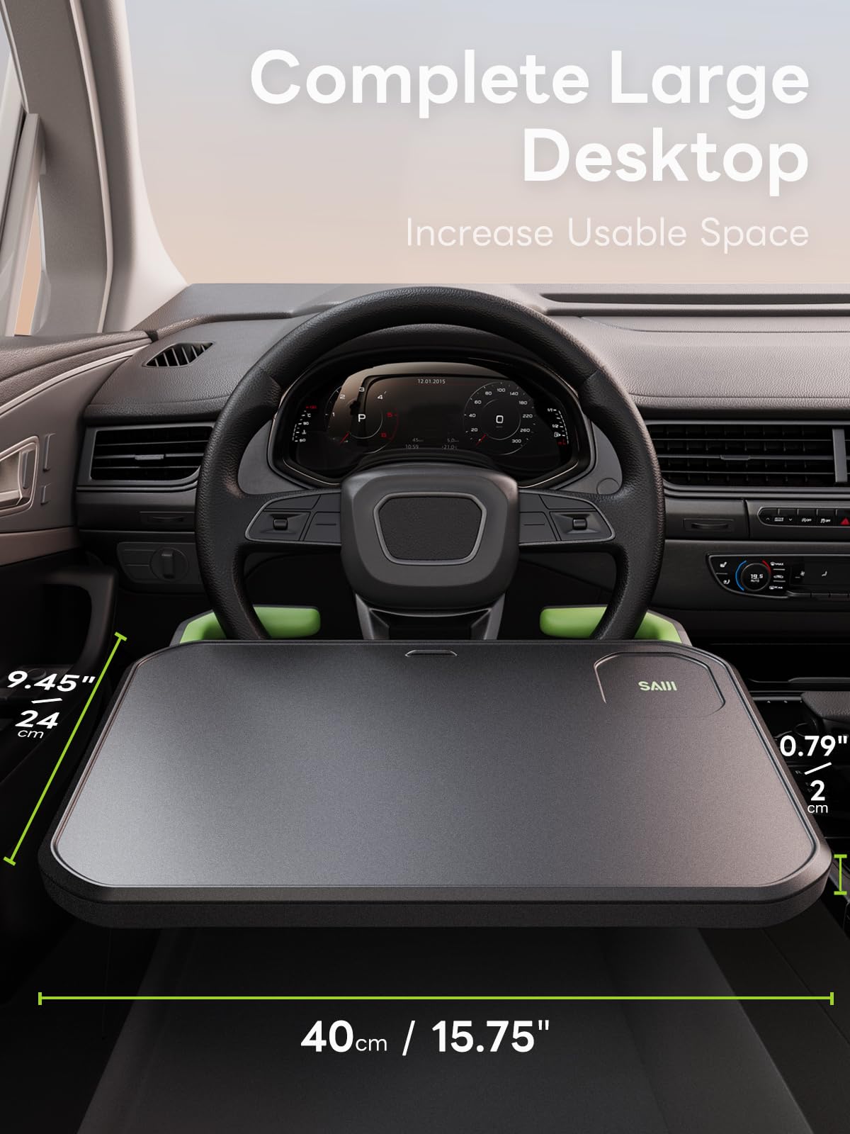 SAIJI Car Steering Wheel Desk with Retractable Slot, Car Food Tray with Anti-Scratch Silicone Steering Wheel Slot, Car Table Tray for Eating with Cup Holder, Multifunctional Travel Car Accessories