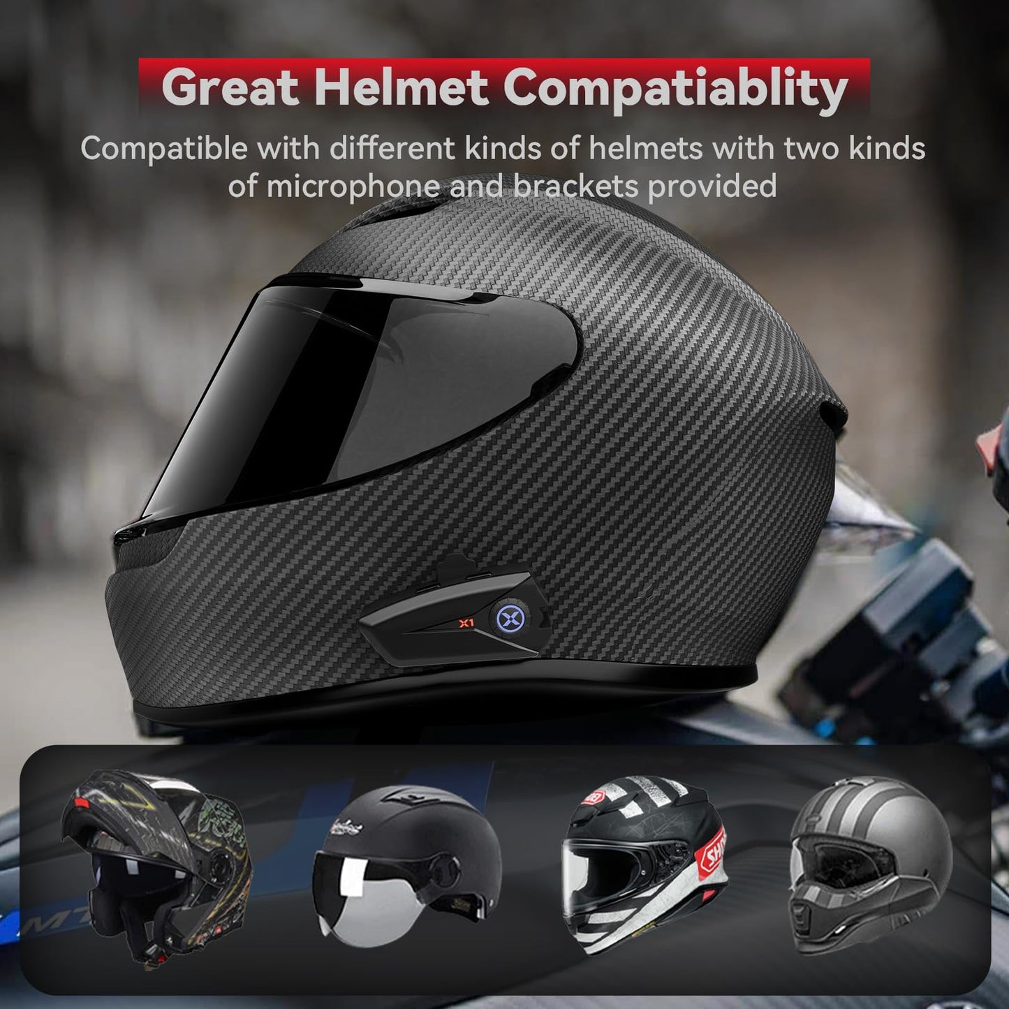 XGP Motorcycle Helmet Bluetooth Headphones V5.3 with Voice Assistant, 40mm Helmet Speakers with IP67 Waterproof, Motorcycle Bluetooth Headset 60 Hours Playing Time for Ski/Solo Rider