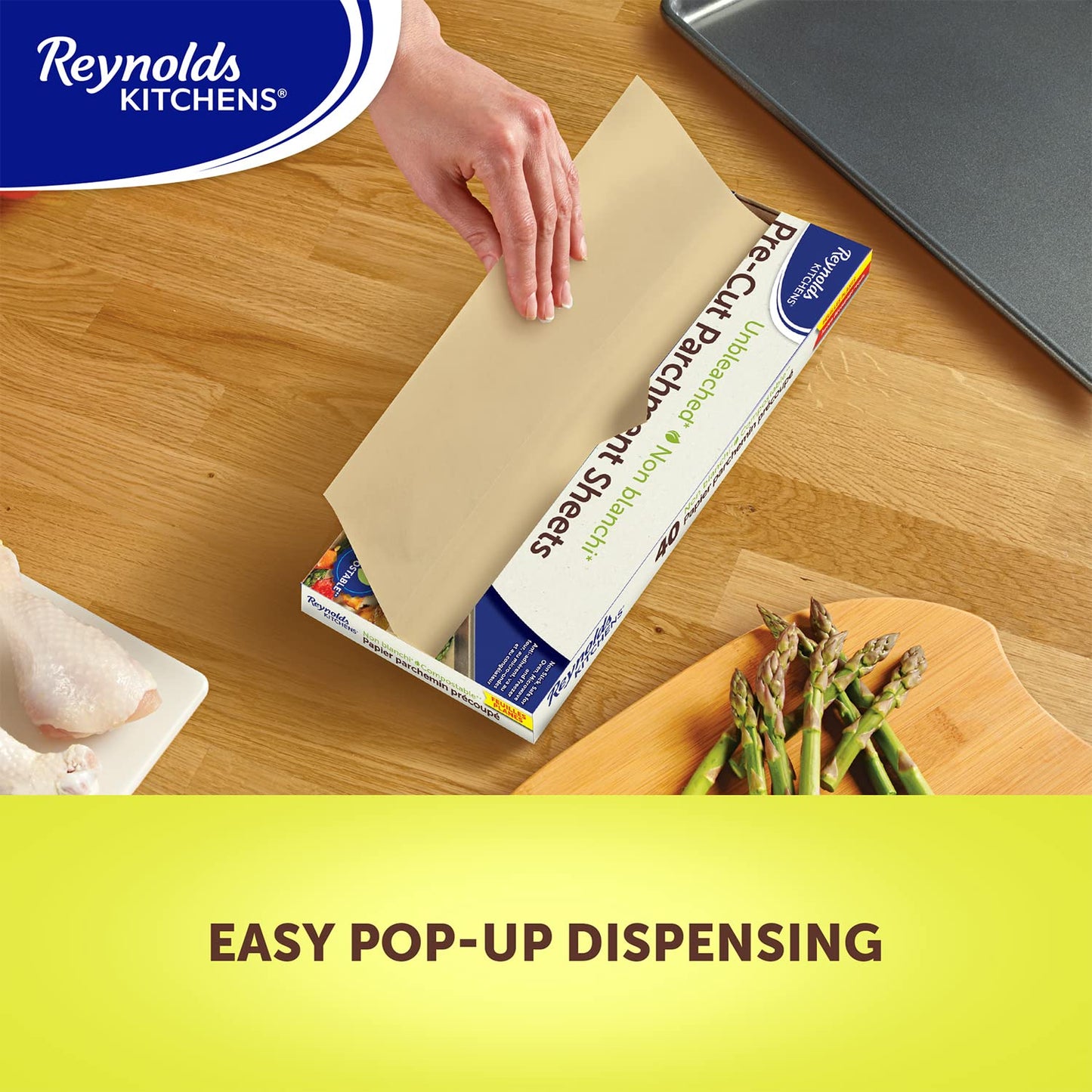 Reynolds Kitchens Pre Cut Parchment Paper Sheets/40ct 4-Pack 160 Liners Total/Unbleached Compostable Baking Paper/Compatible as Air Fryer Liners