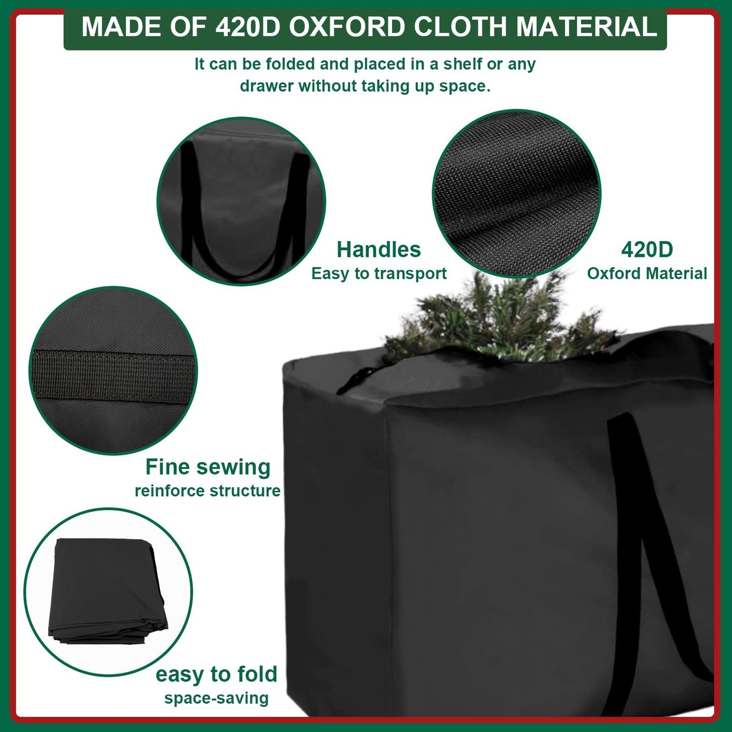 Christmas Tree Storage Bag Fits 9-12 Ft Tall Artificial Xmas Trees, 420D Oxford Heavy-Duty Waterproof Storage Bags, 68" L X 30" W X 20" Extra Large Xmas Tree Bag with Handles & Zipper (Black, 2 Pack)