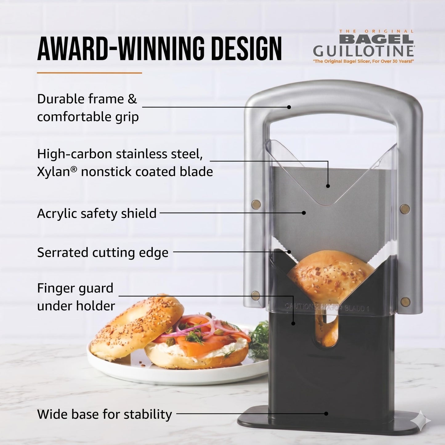 Hoan The Original Bagel Guillotine Universal Slicer, Silver, 9.25-Inch -