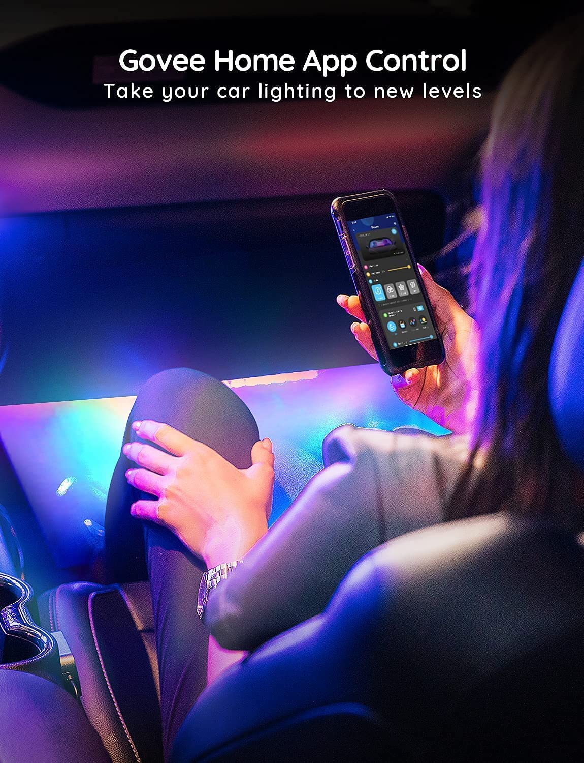 Govee RGBIC Car LED Strip Lights, Smart Interior Car Lights with 4 Music Modes, 30 Scene Options and 16 Million Colors, APP Control Car LED Lights, 2 Lines Design Car Lights for Cars, SUVs, DC 12V