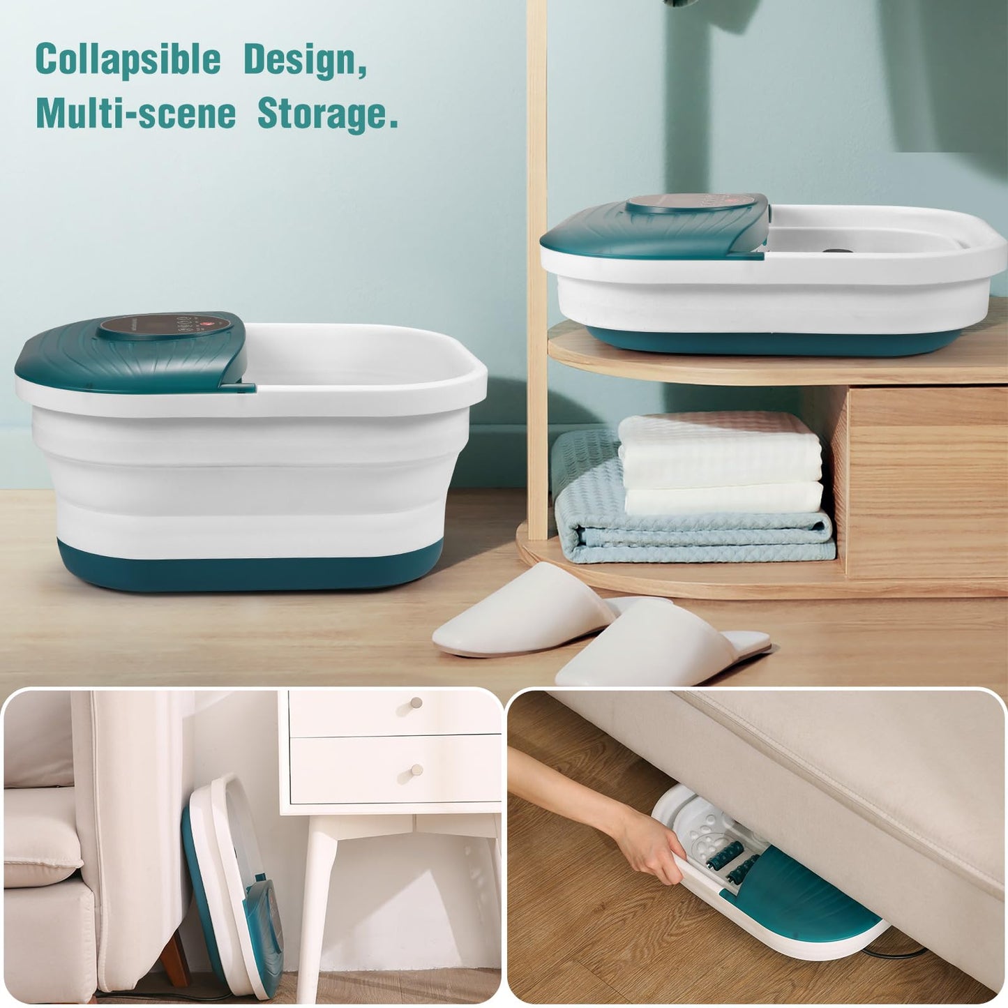 Collapsible Foot Spa Bath Massager with Heat, Bubble, 35-48℃ /95-118℉ Adjustable Temperature Fast Heating, Massage Rollers(Non-electric) with Detachable Massage Points Relief at Home