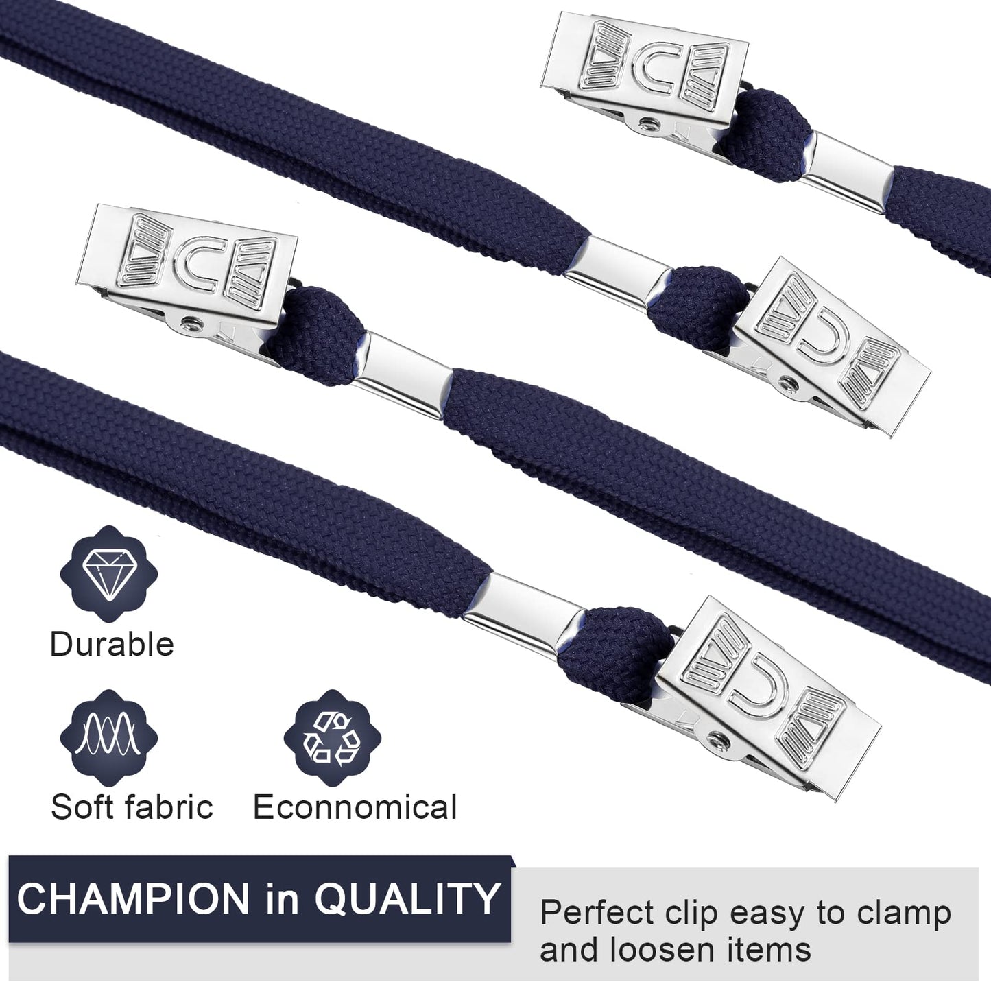 Marspark 200 Pcs Lanyard Bulk for ID Badges, Flat Neck Lanyard with Swivel Hook and Clip, Durable Accessory for ID Card Holders (Navy Blue)
