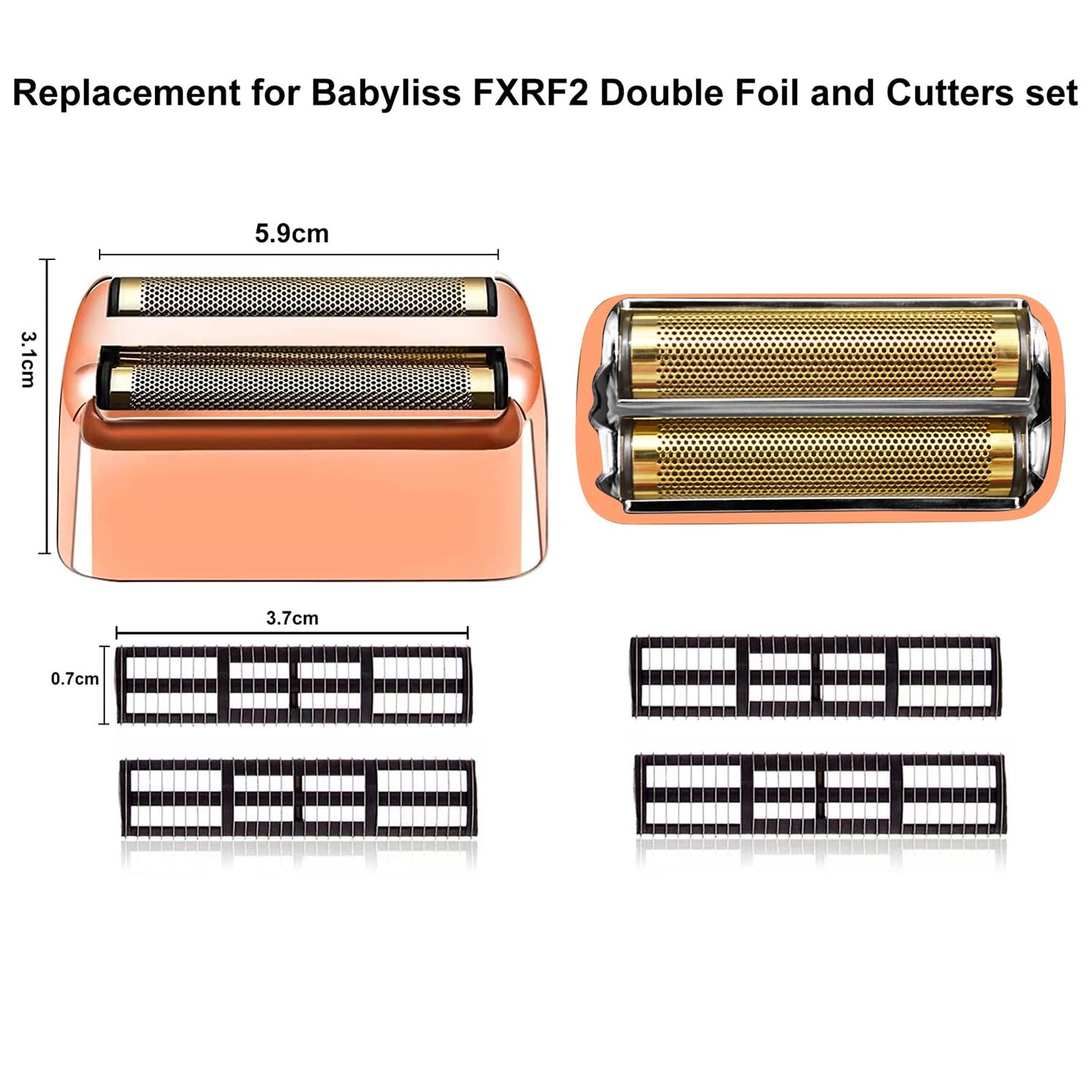 3 pack Professional Replacement Foil and Cutters for BaBylissPRO Barberology Double Foil Shaver, Compatible with BaBylissPRO Barberology FXFS2 Shaver(Rose Gold)