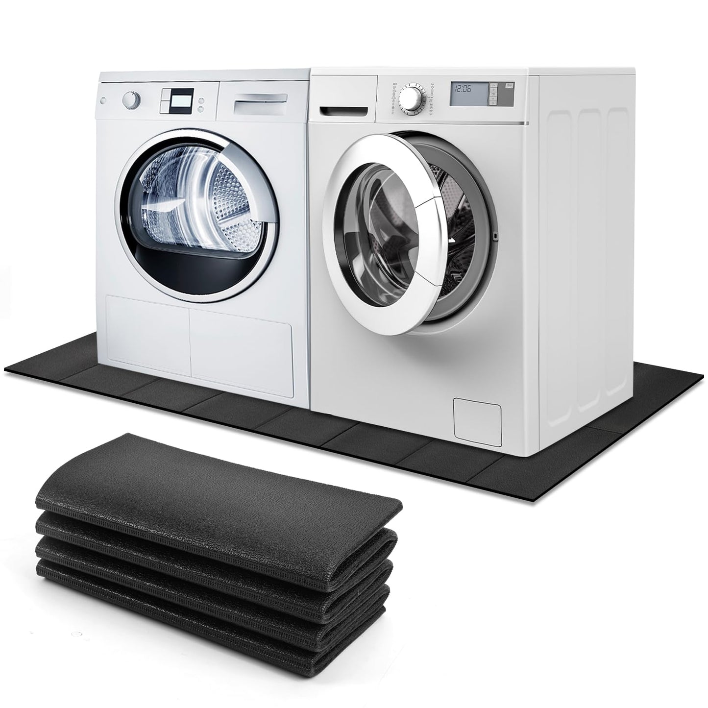Under Washing Machine Mat , 7mm Thick Rubber Washer Dryer Mat 62.9x29.5 inches, Anti Vibration Mat Sound Absorbing Foldable PVC Mats for Floor Protection, Non-Slip Waterproof Cut-to-Fit