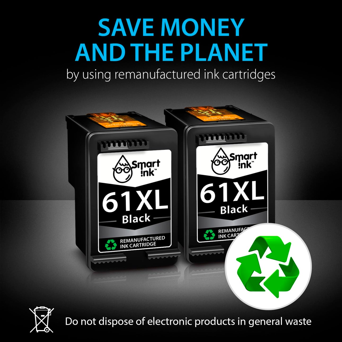Smart Ink Remanufactured Ink Cartridge Replacement for HP 61XL 61 XL 2 Black Combo Pack to use with HP Envy 4500 5530 Deskjet 1000 1050 1512 1513 2540 2542 2549 3510 3050 3050A 4630 5530